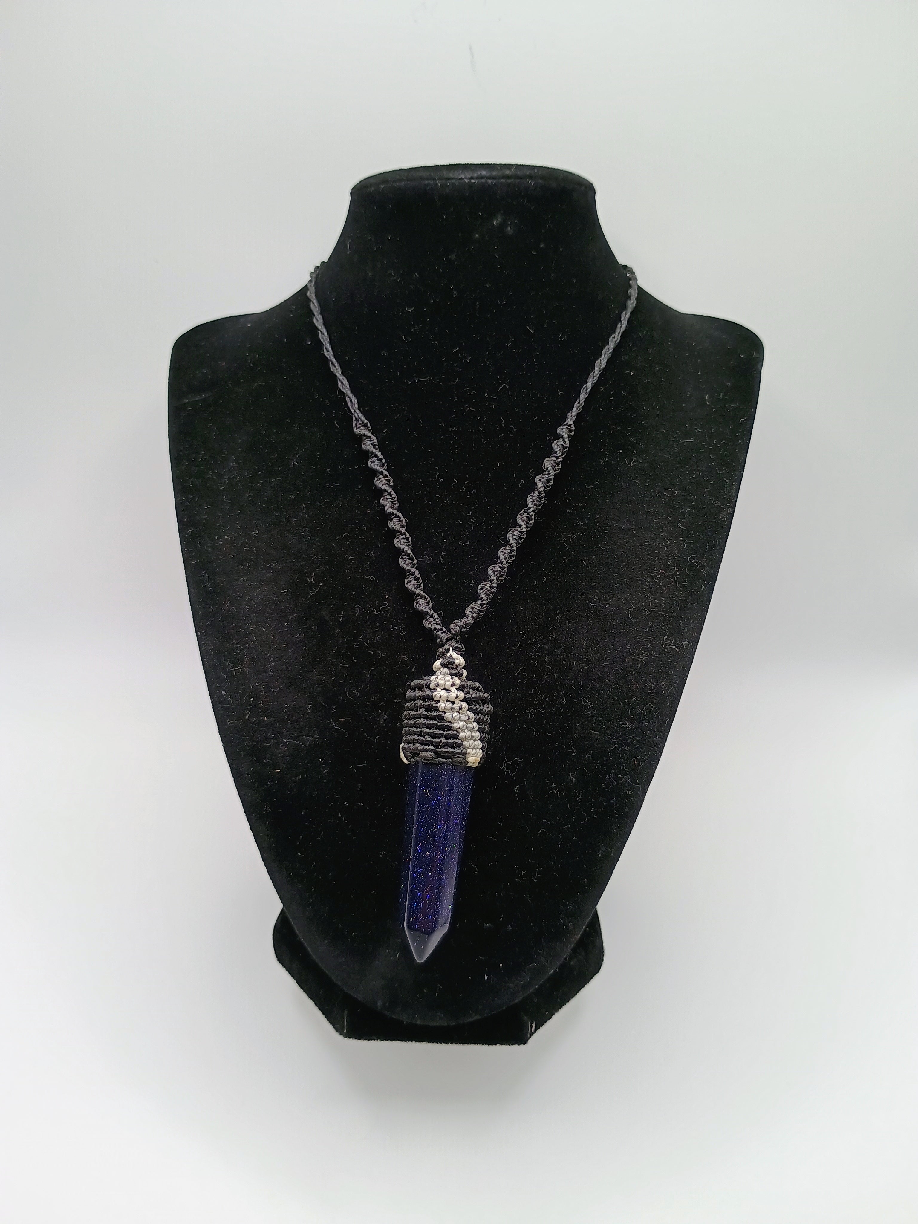 Handmade Macrame Necklace with Rainstone, Night Spiritual Amulet