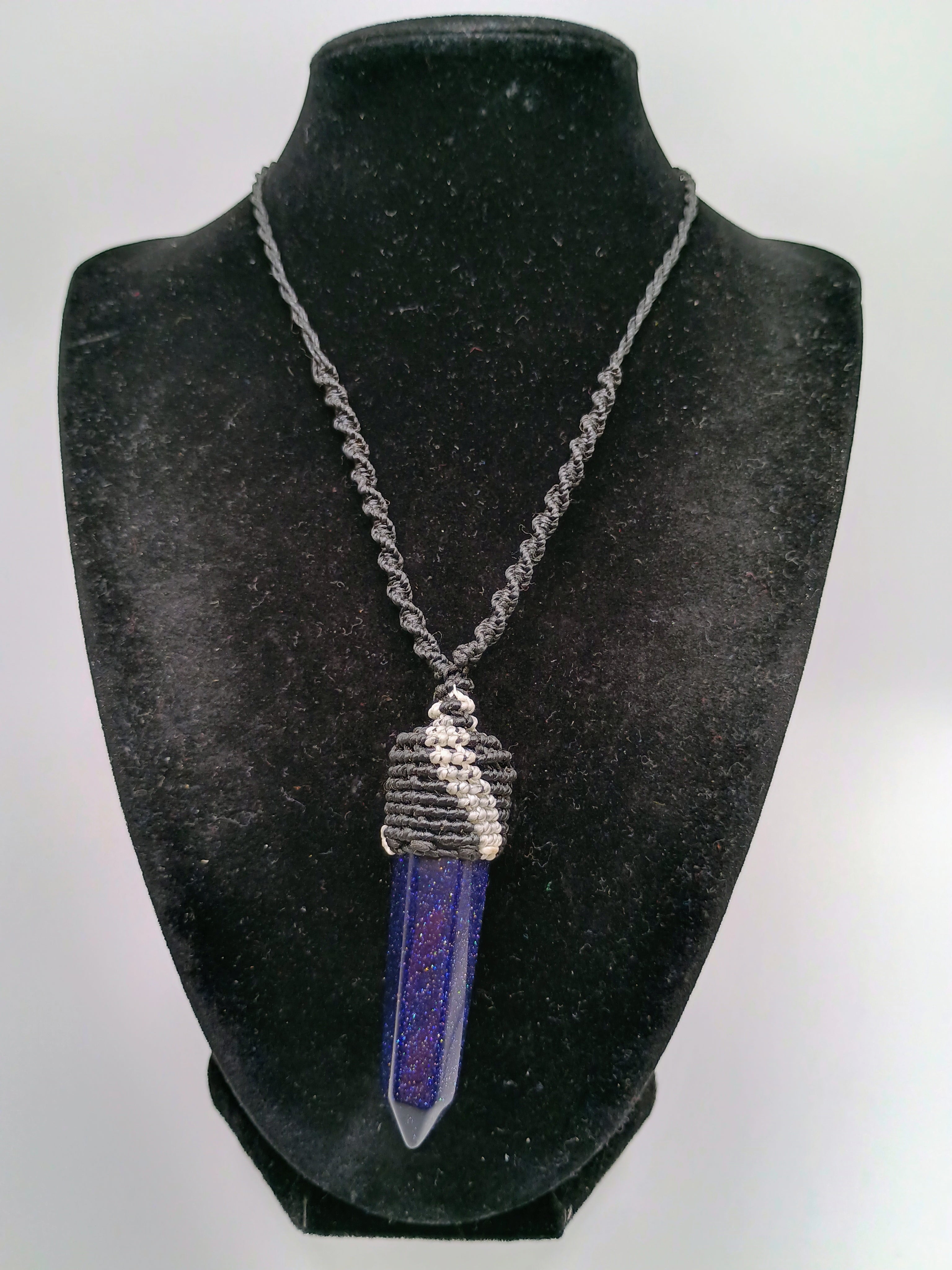 Handmade Macrame Necklace with Rainstone, Night Spiritual Amulet