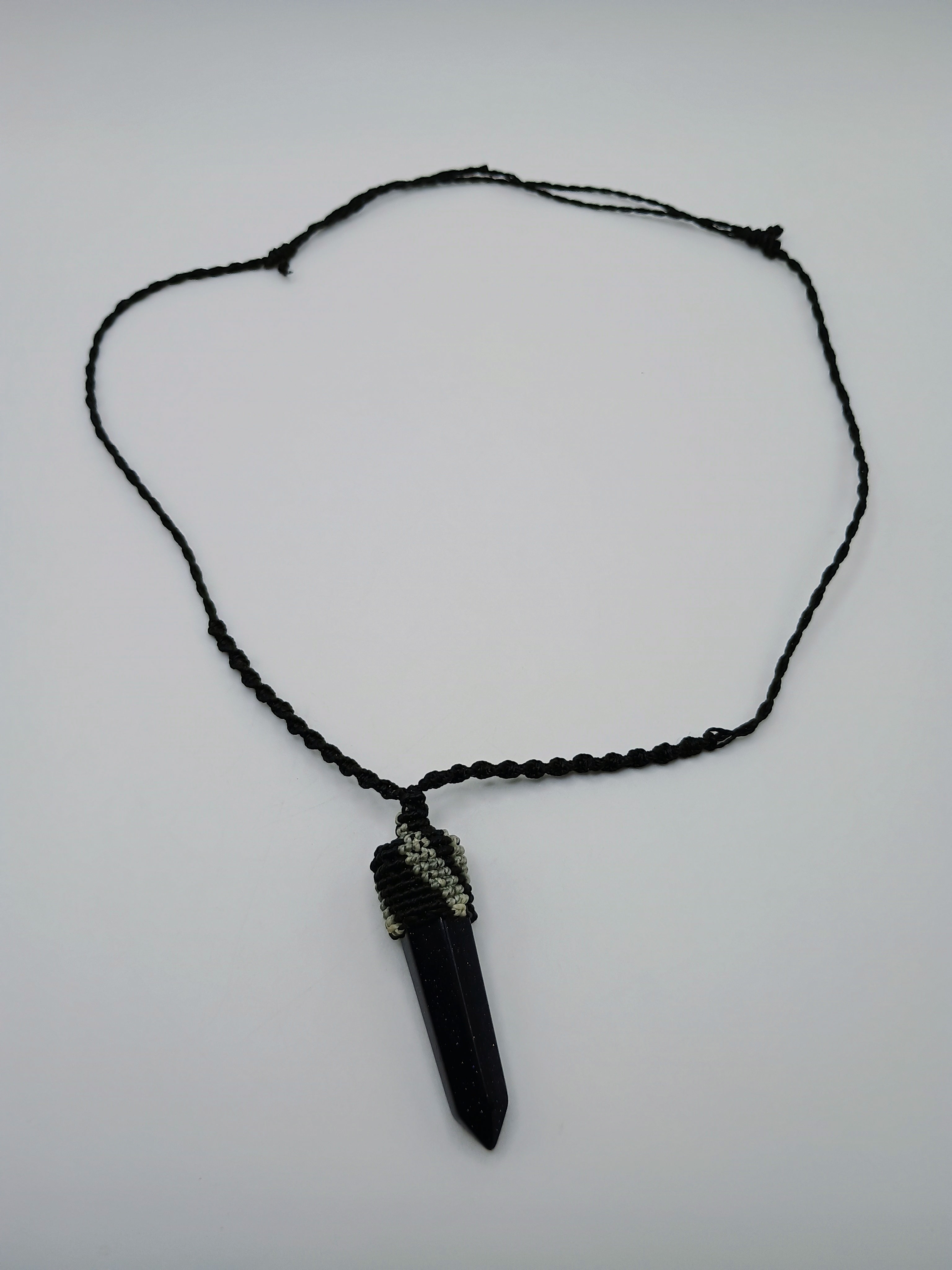 Handmade Macrame Necklace with Rainstone, Night Spiritual Amulet