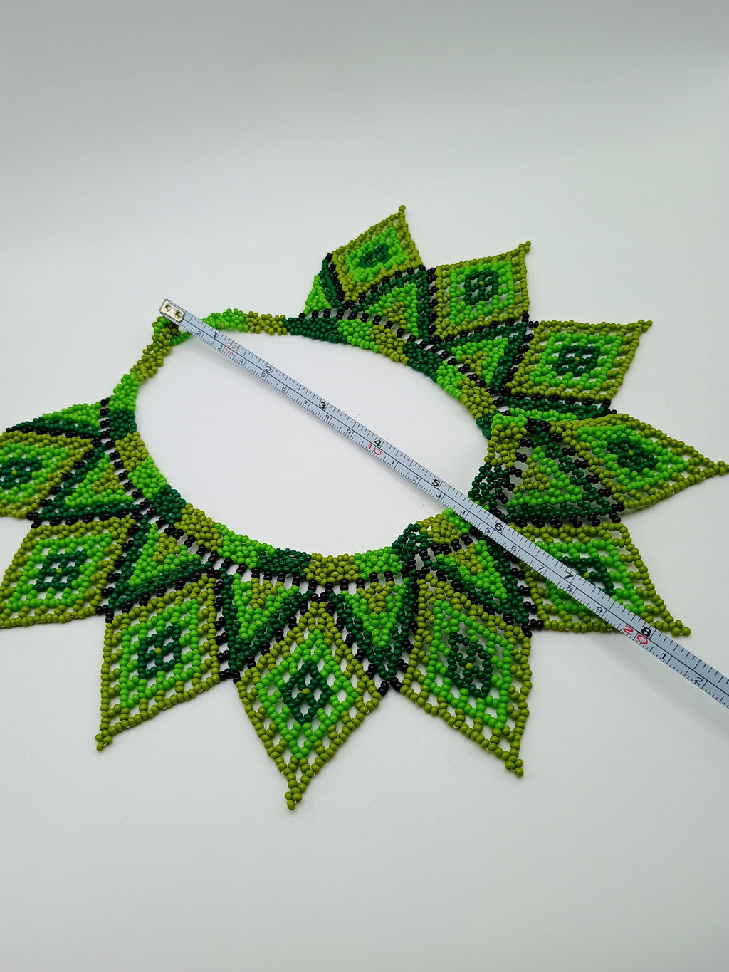 Necklace and Earrings Set, Hand-Beaded Geometric Design