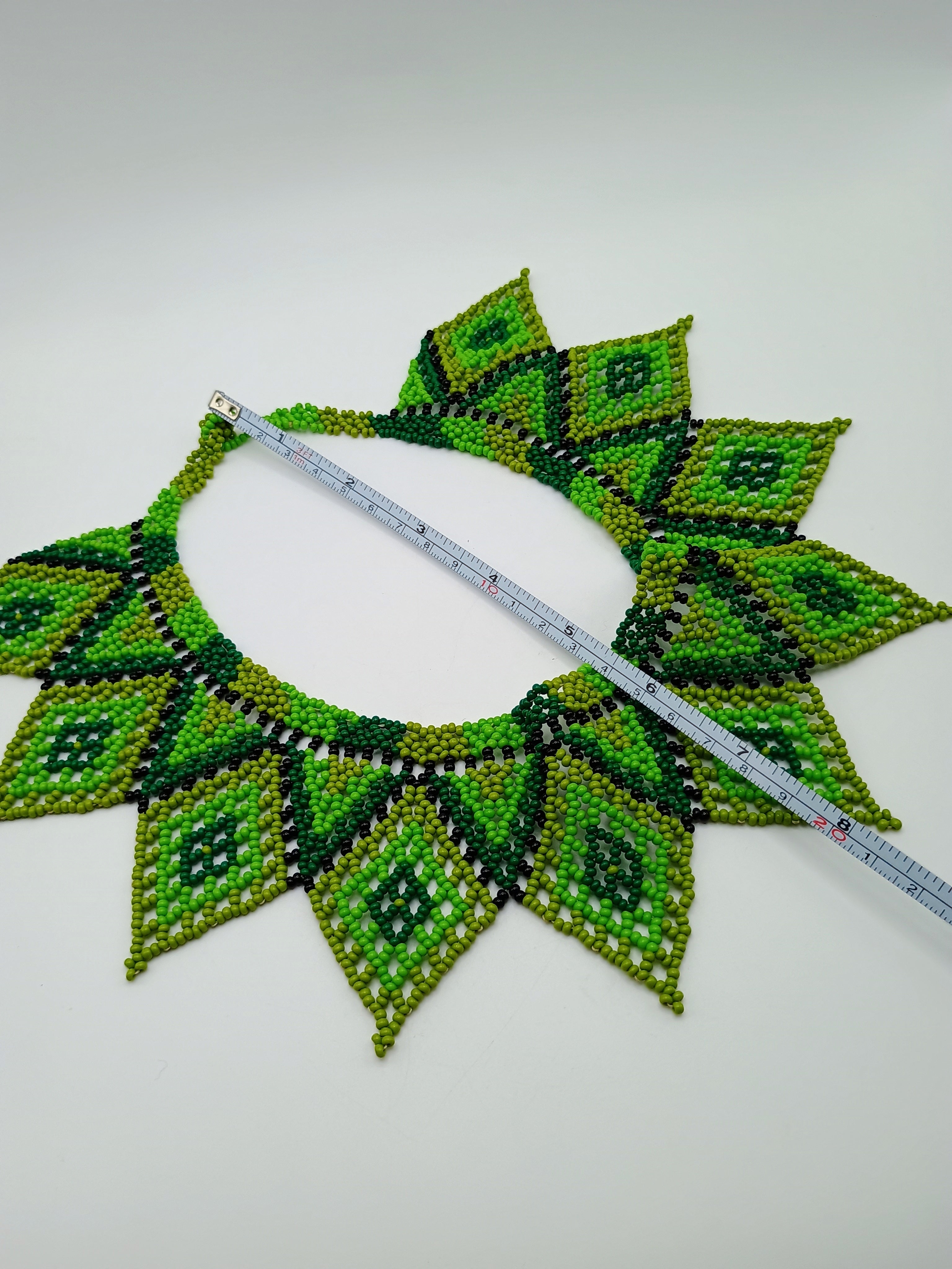 Necklace and Earrings Set, Hand-Beaded Geometric Design