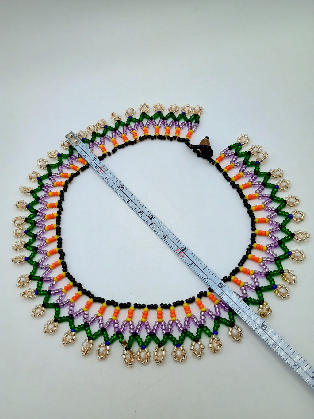 Beaded Necklace, Multicolor Choker, Geometric Floral Design