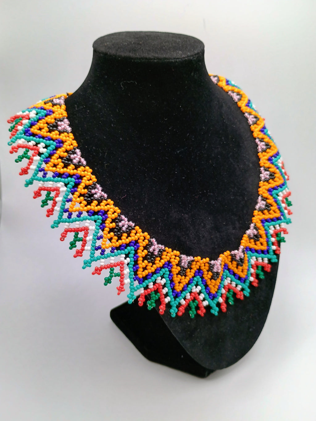 Handmade Geometric Beaded Necklace, Multicolor Choker