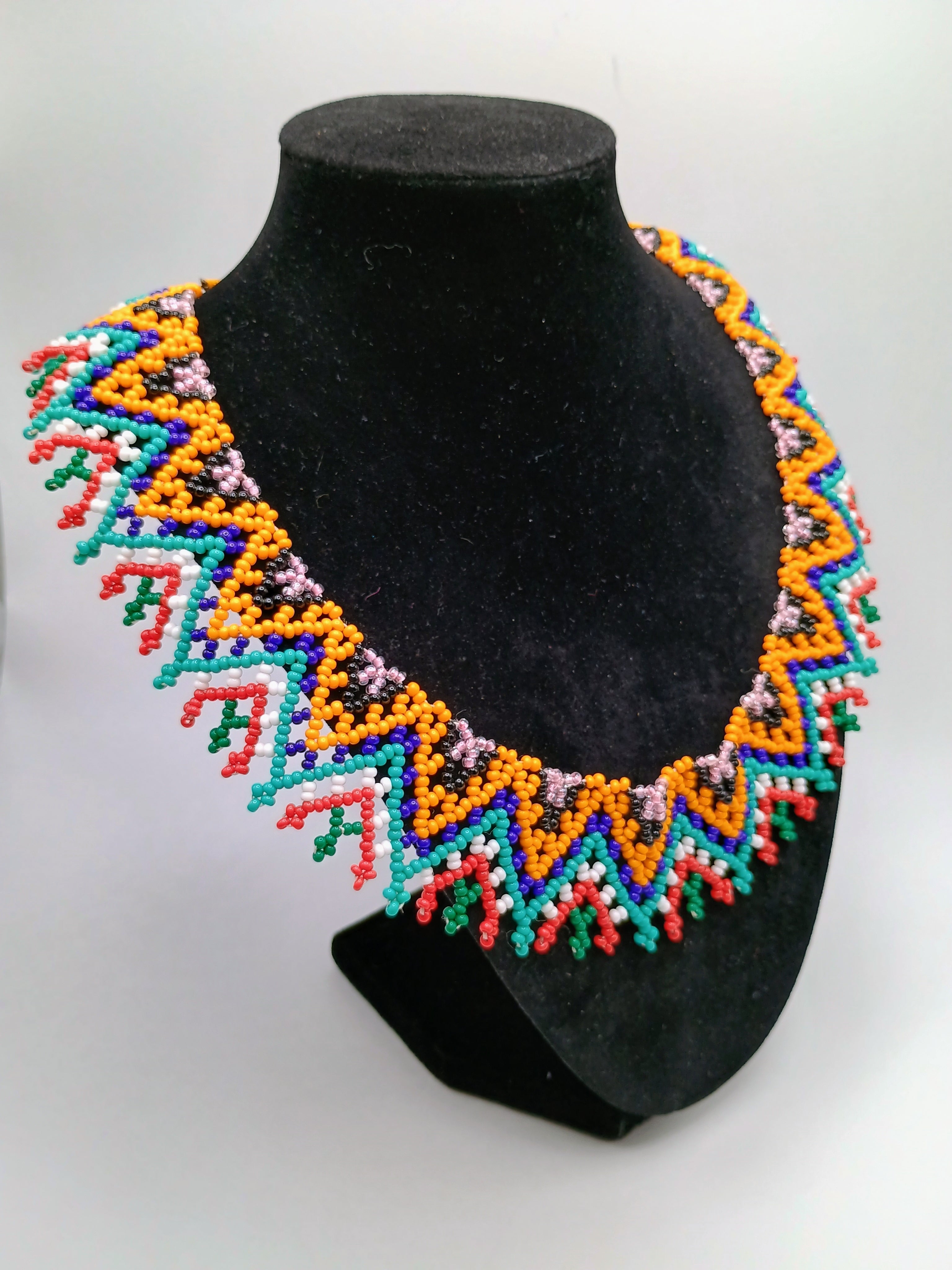 Handmade Geometric Beaded Necklace, Multicolor Choker