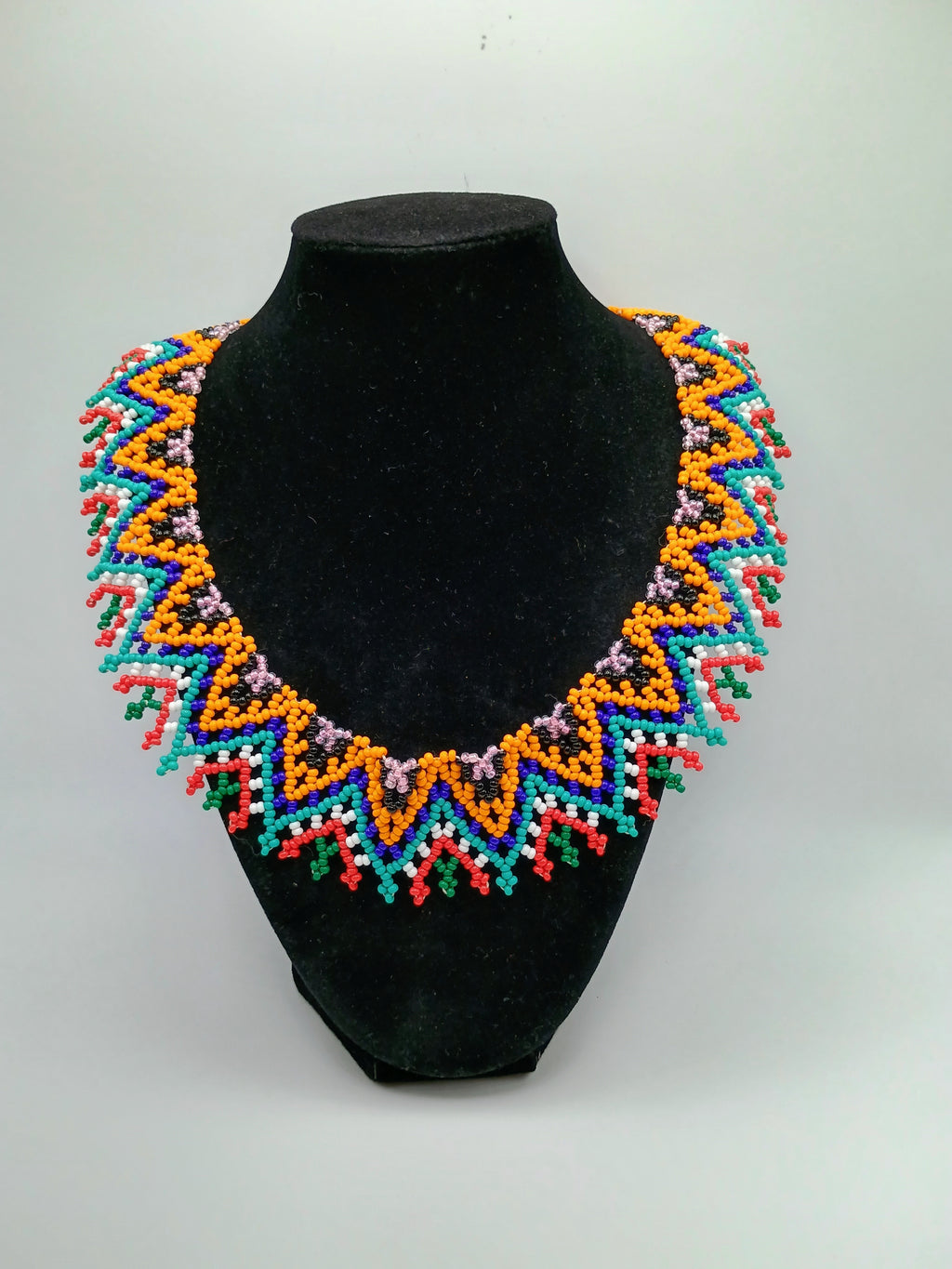 Handmade Geometric Beaded Necklace, Multicolor Choker