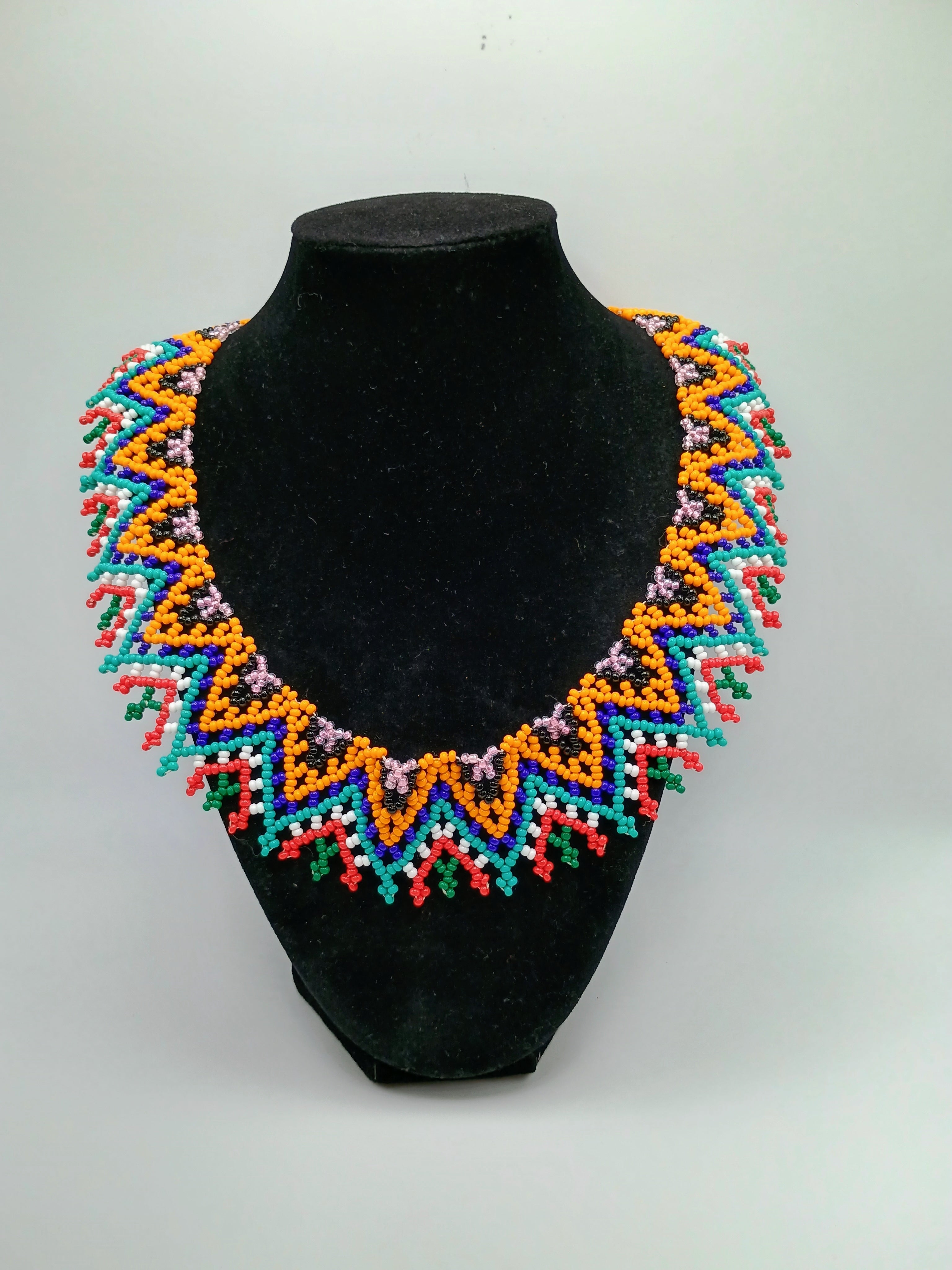 Handmade Geometric Beaded Necklace, Multicolor Choker
