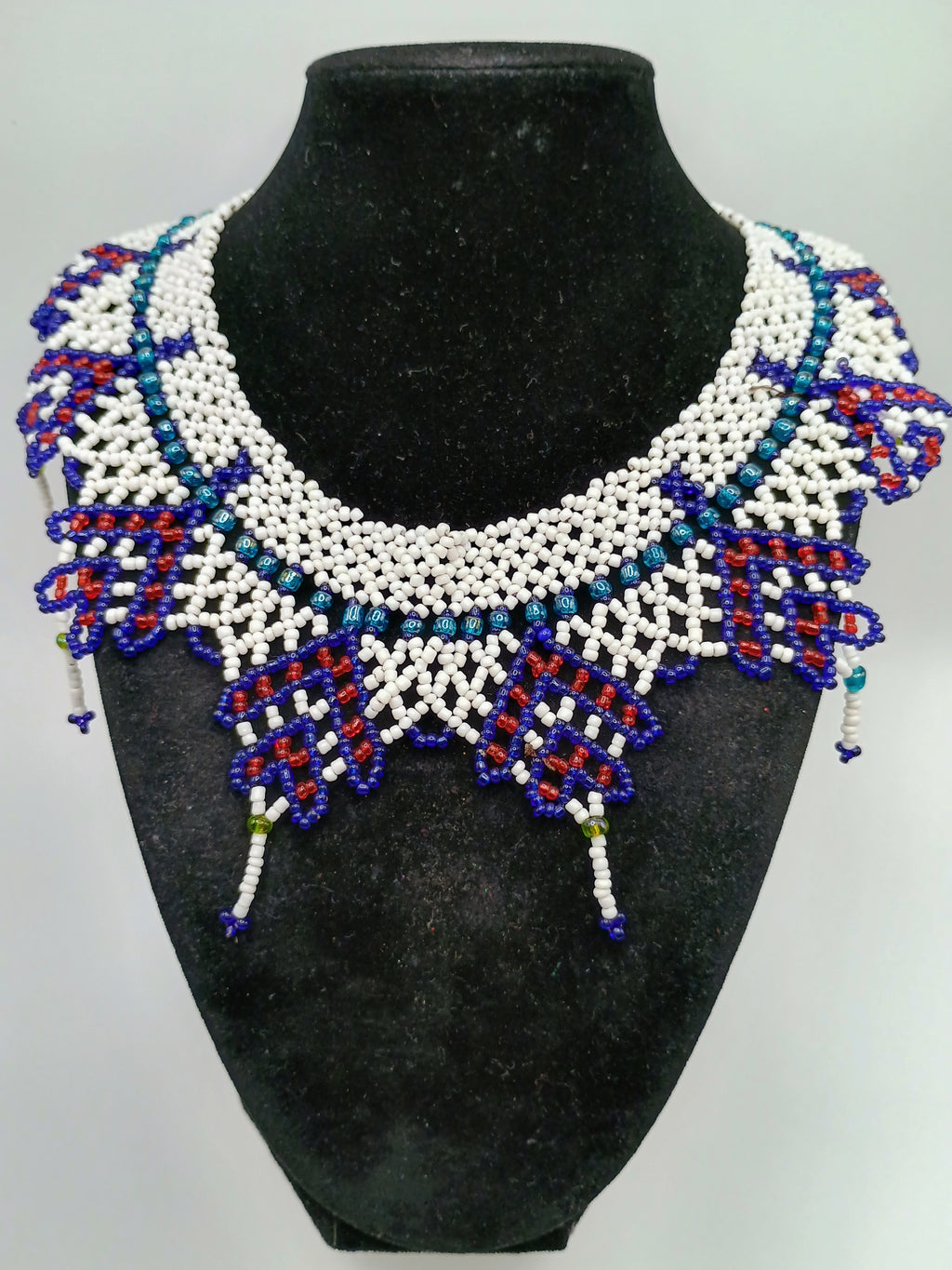 Handmade Beaded Choker Necklace with Multicolor Geometric Design