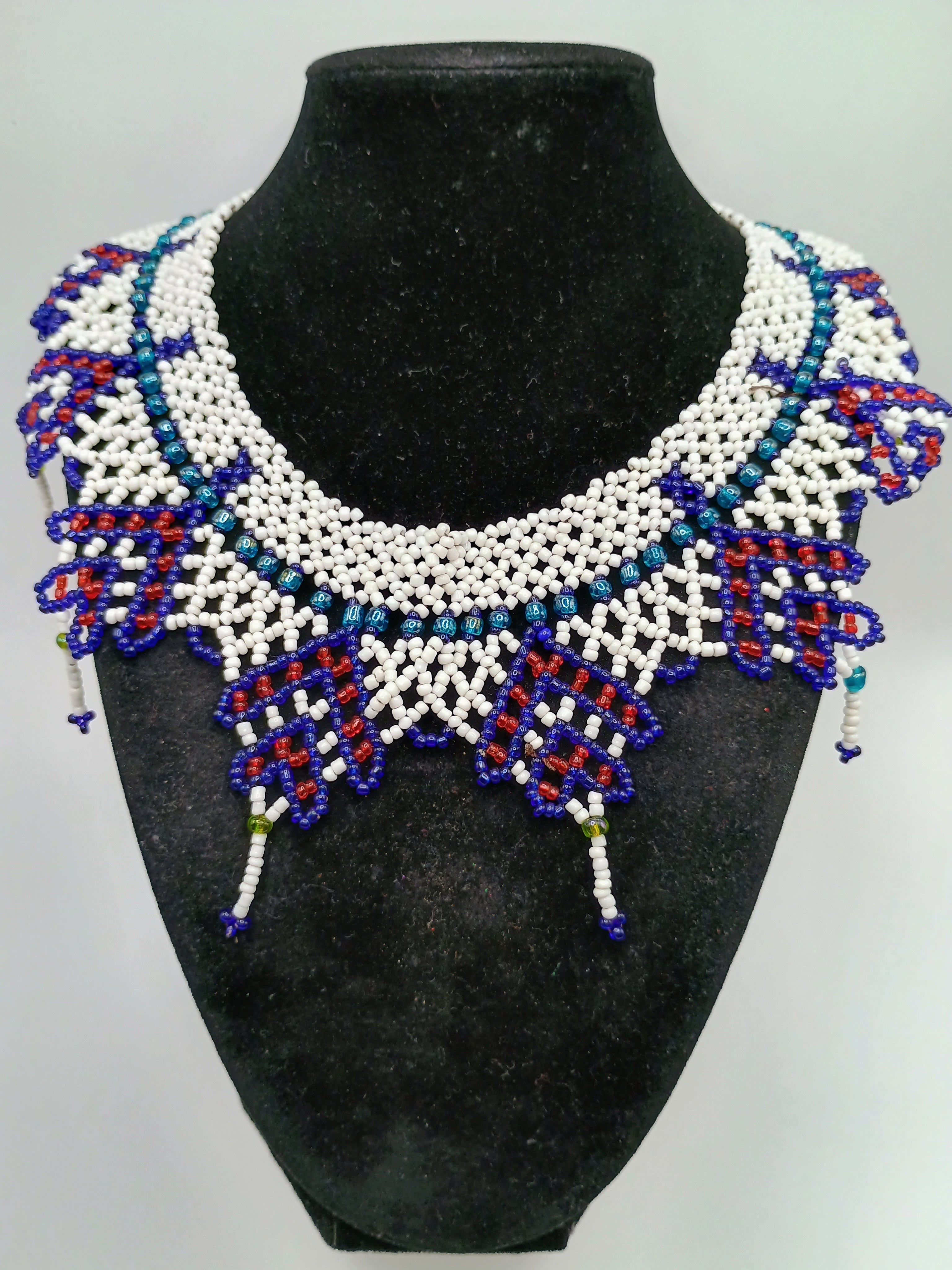 Handmade Beaded Choker Necklace with Multicolor Geometric Design