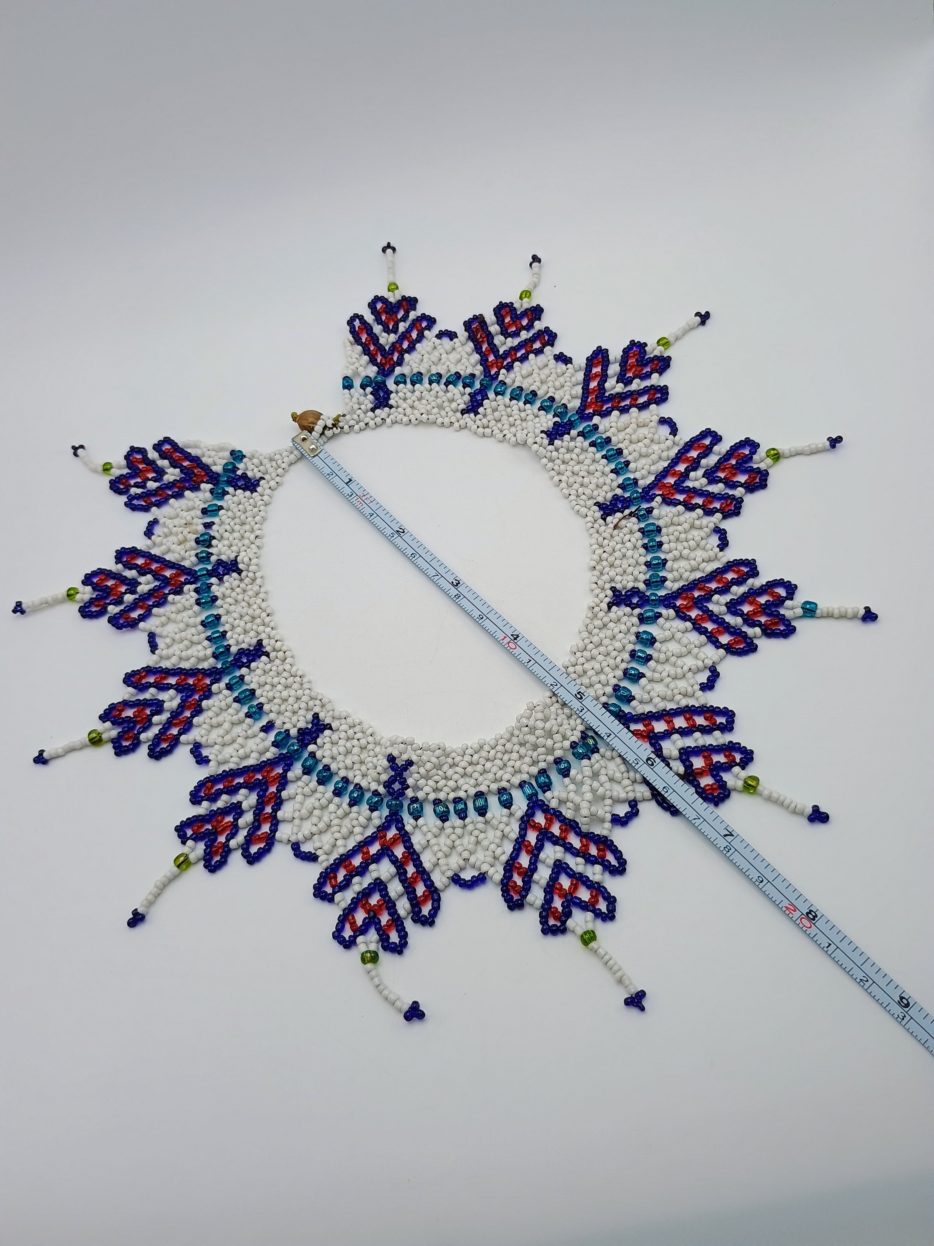 Handmade Beaded Choker Necklace with Multicolor Geometric Design