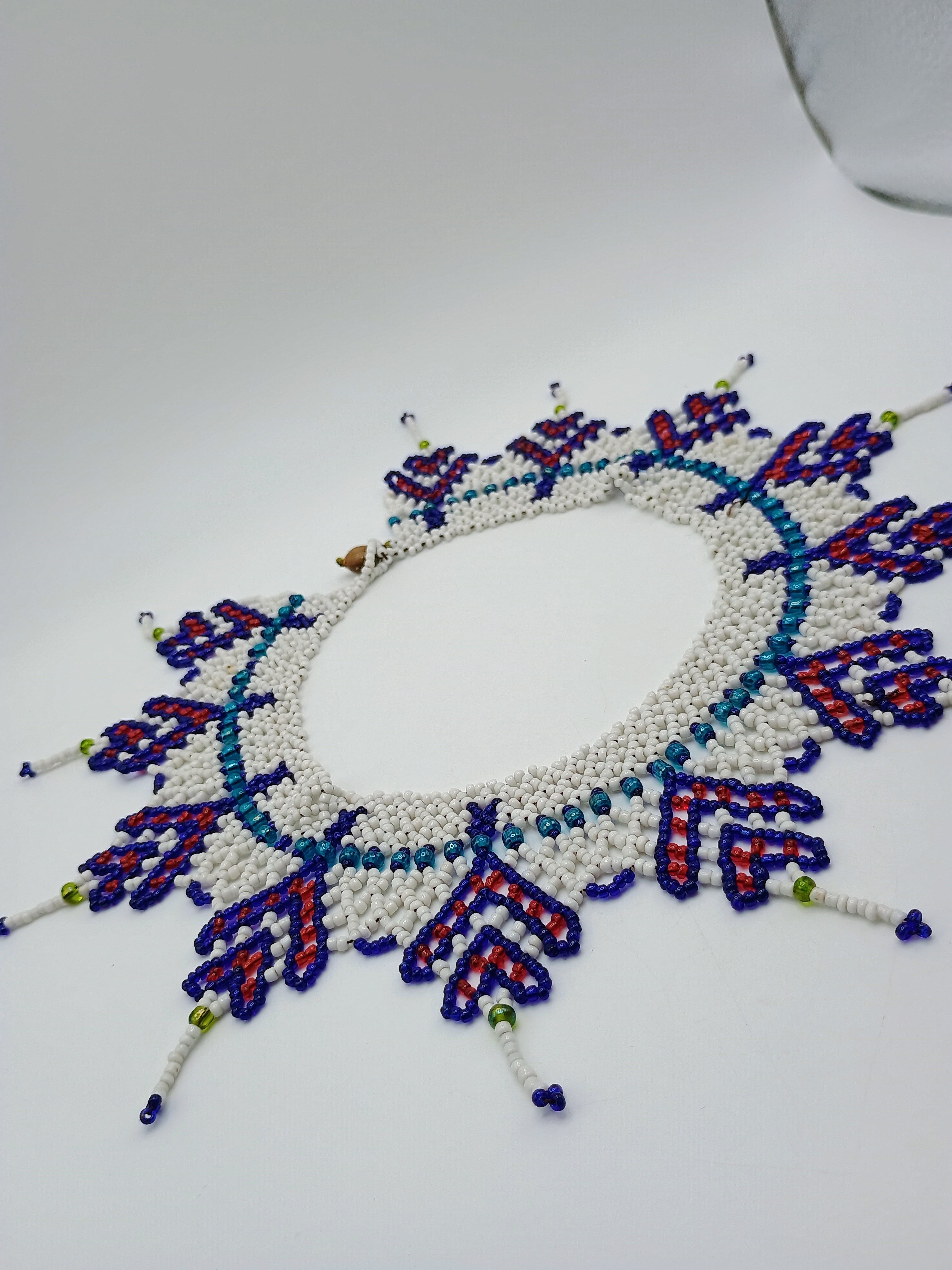 Handmade Beaded Choker Necklace with Multicolor Geometric Design