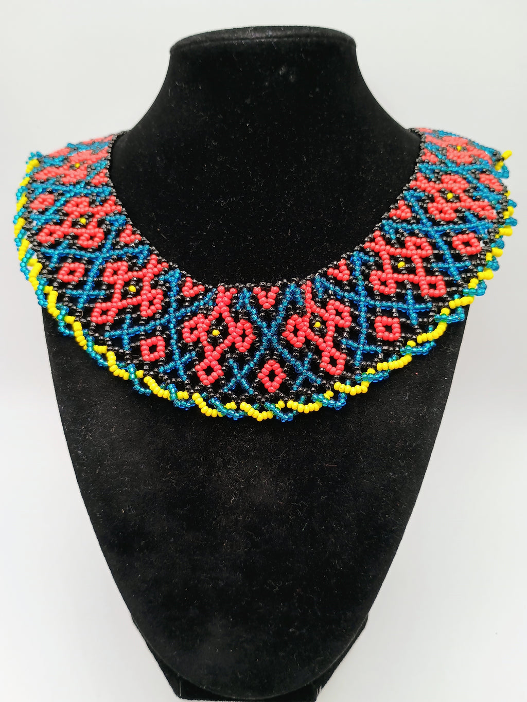 Handwoven Beaded Necklace, Multicolor Choker with Geometric Patterns