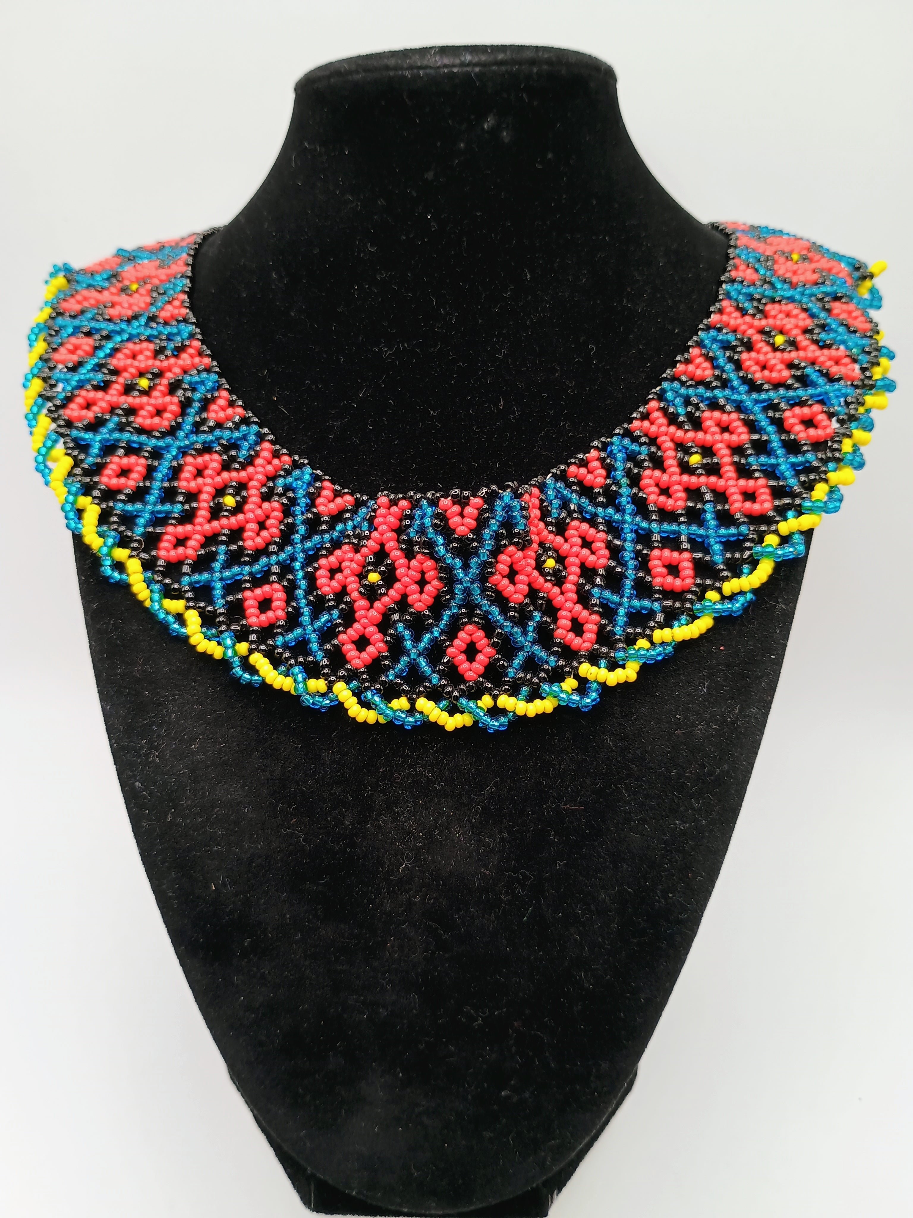 Handwoven Beaded Necklace, Multicolor Choker with Geometric Patterns