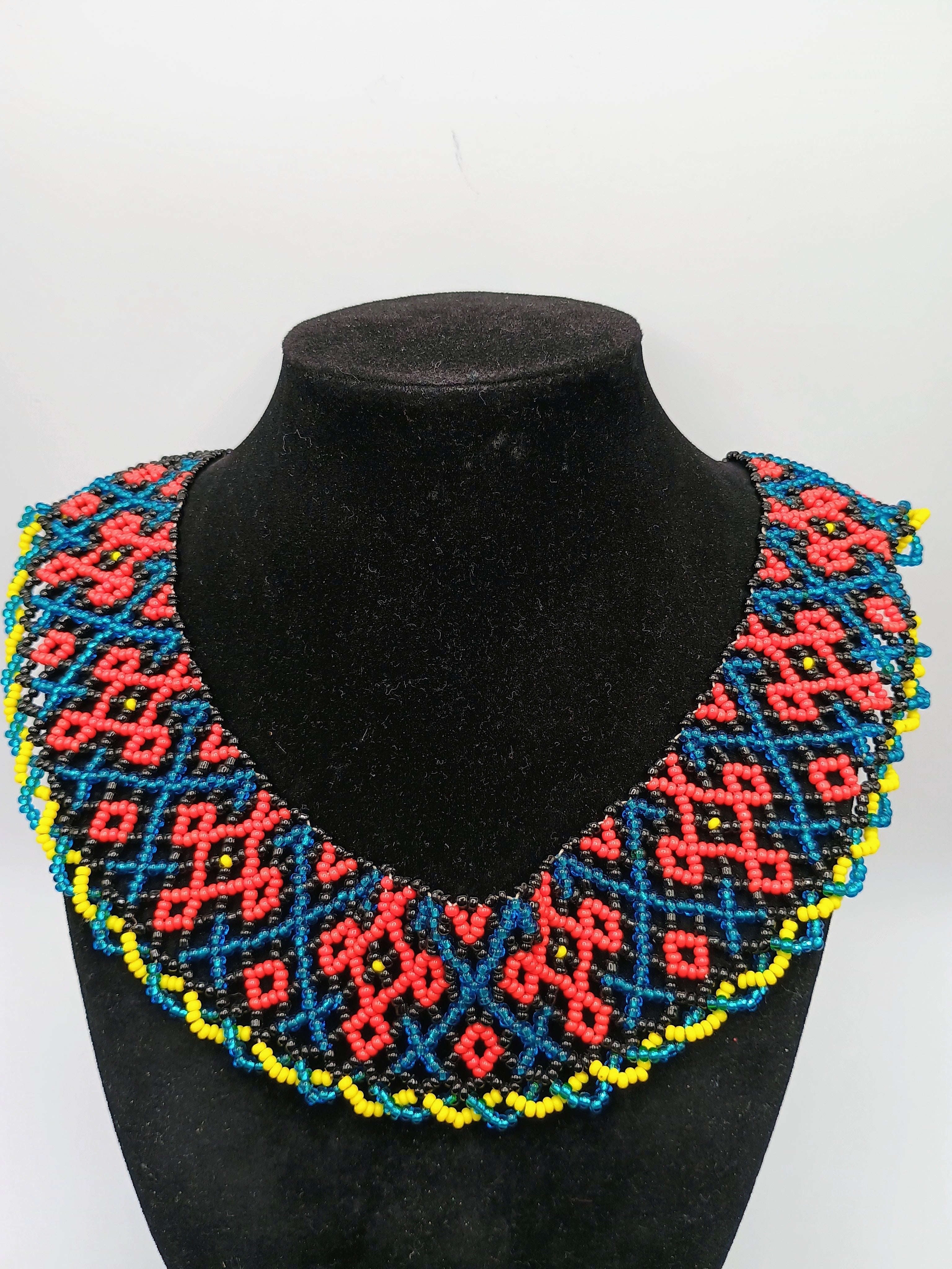 Handwoven Beaded Necklace, Multicolor Choker with Geometric Patterns