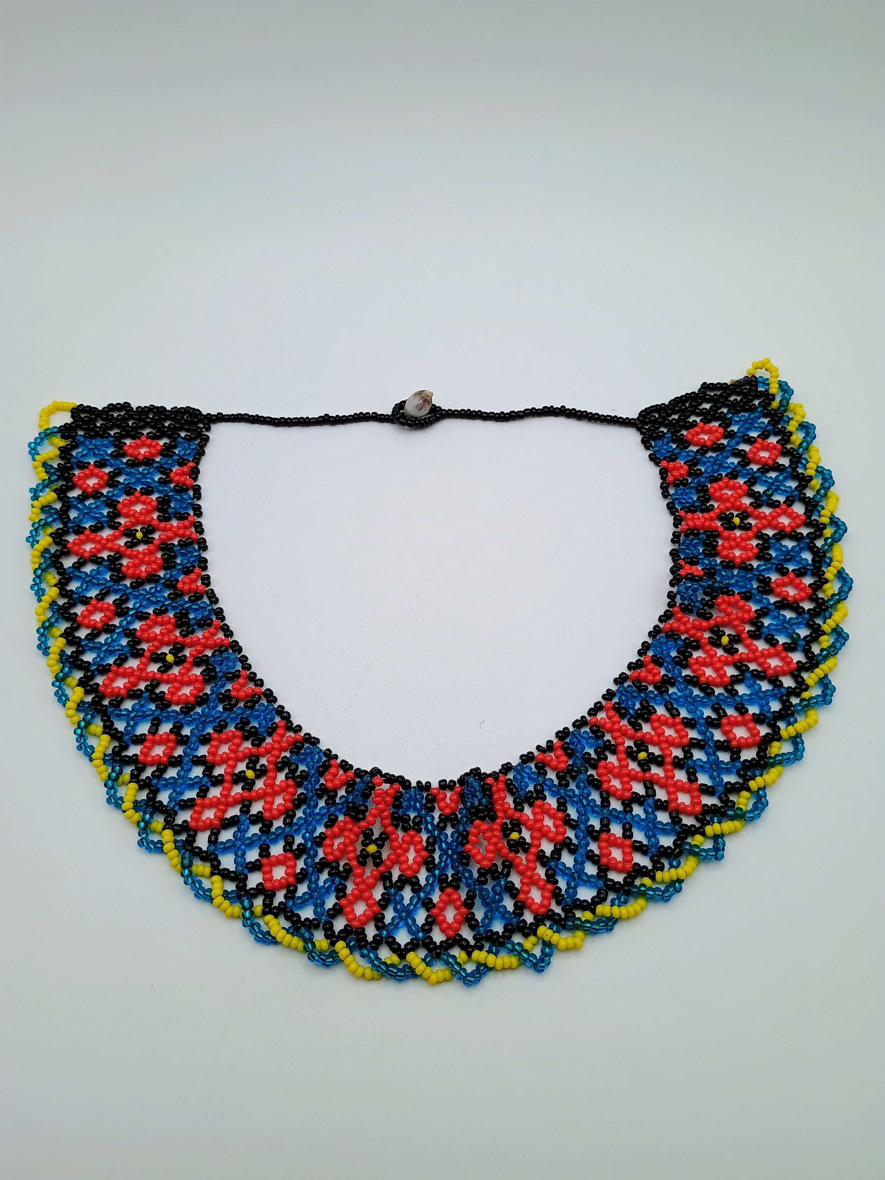 Handwoven Beaded Necklace, Multicolor Choker with Geometric Patterns