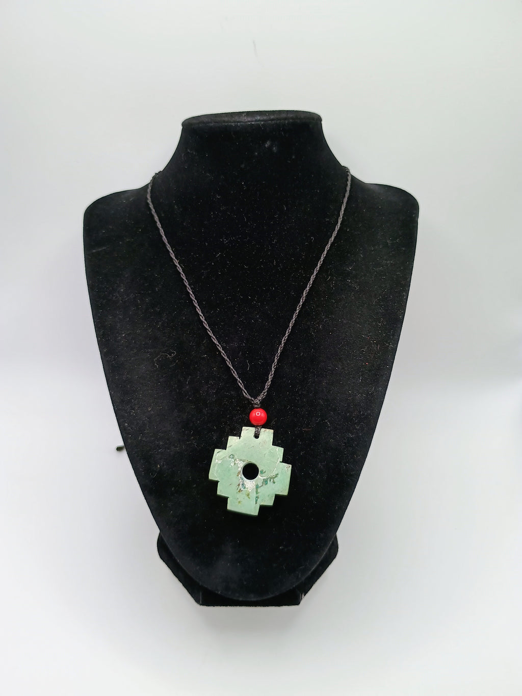Chakana Inca Necklace with Natural Stone, Woven Andean Cross, Macrame