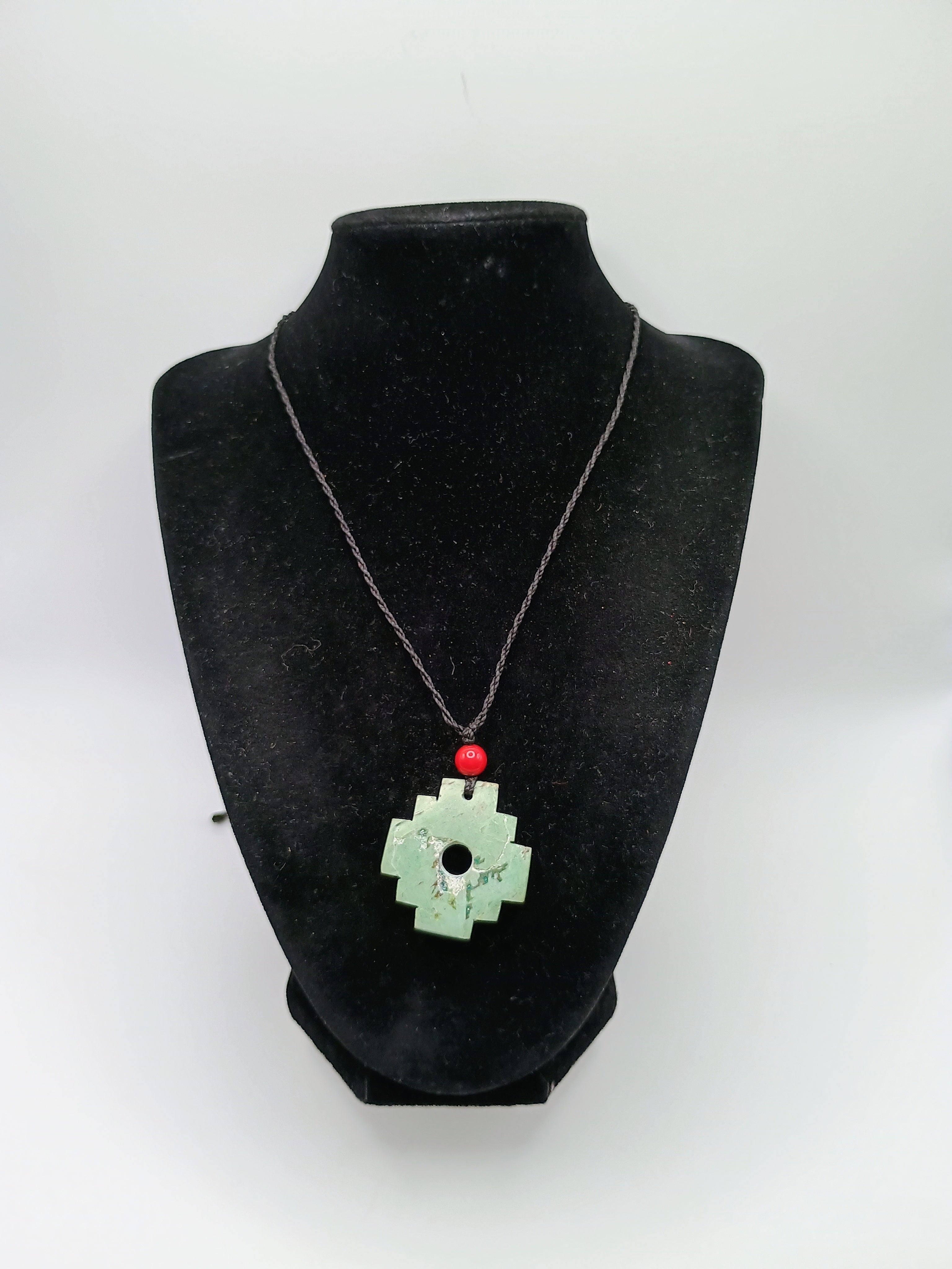 Chakana Inca Necklace with Natural Stone, Woven Andean Cross, Macrame