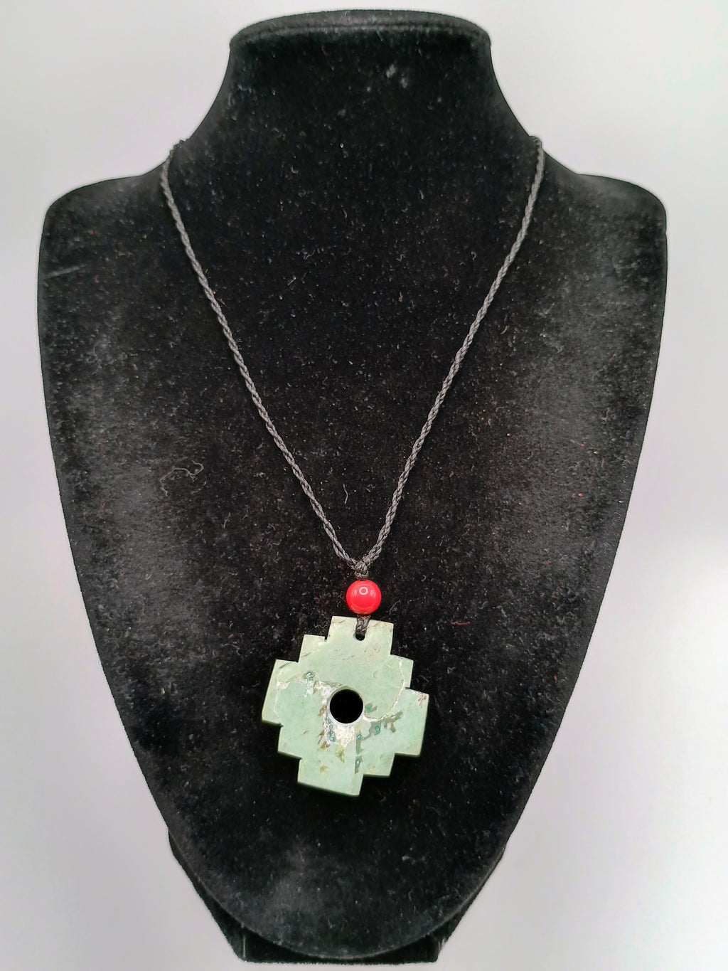 Chakana Inca Necklace with Natural Stone, Woven Andean Cross, Macrame