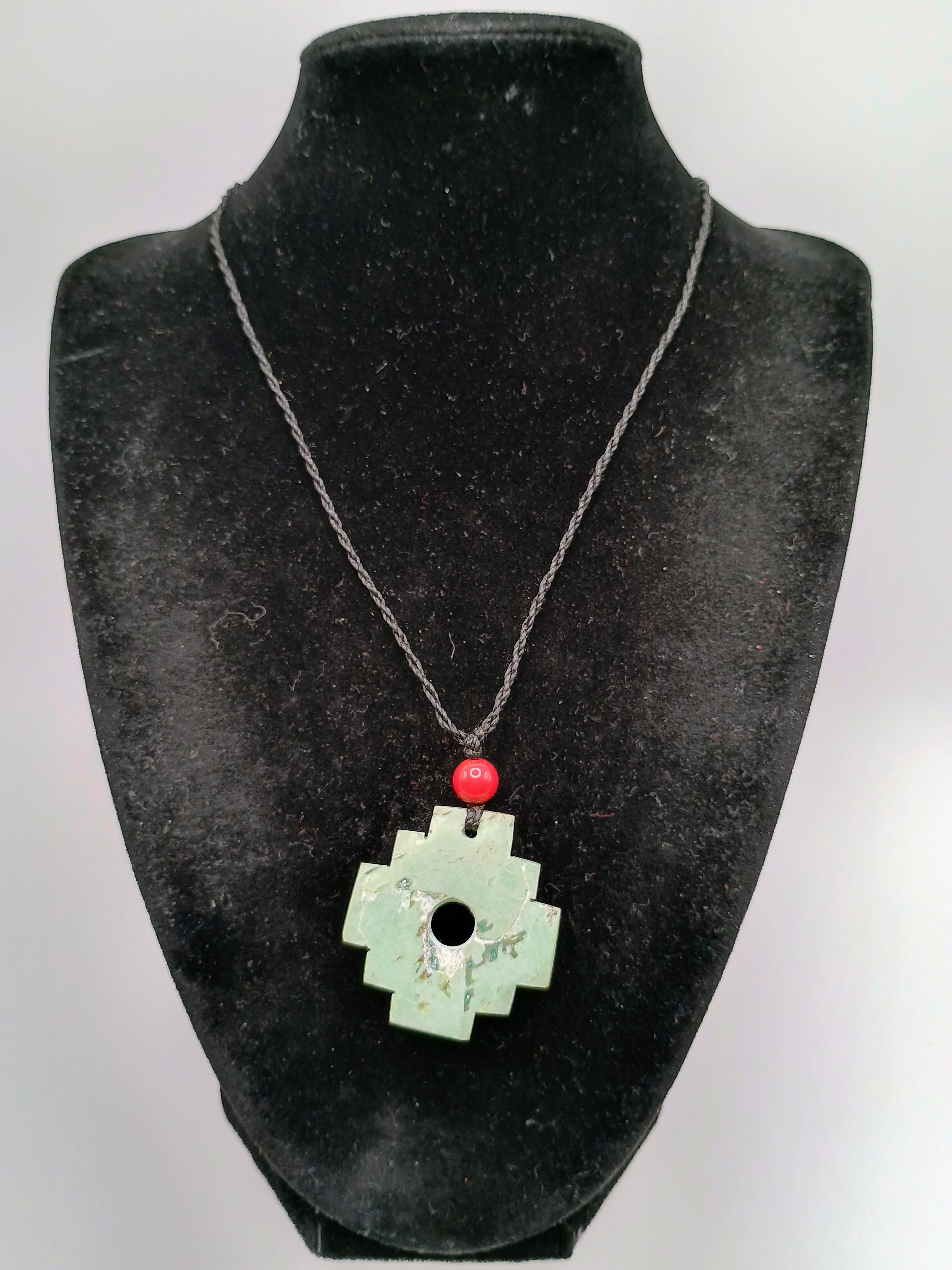 Chakana Inca Necklace with Natural Stone, Woven Andean Cross, Macrame