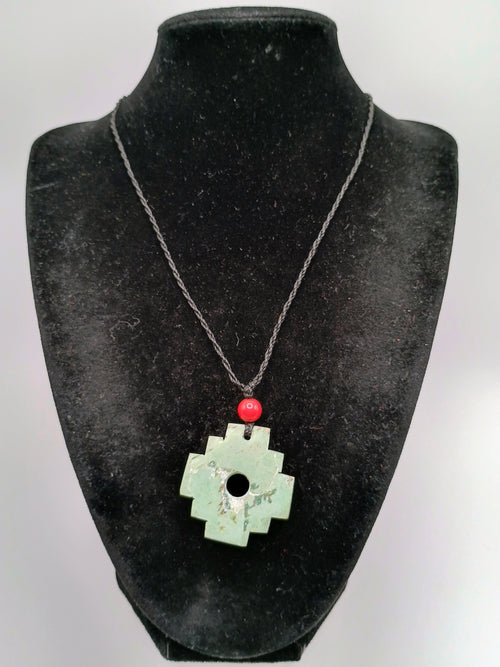 Chakana Inca Necklace with Natural Stone, Woven Andean Cross, Macrame