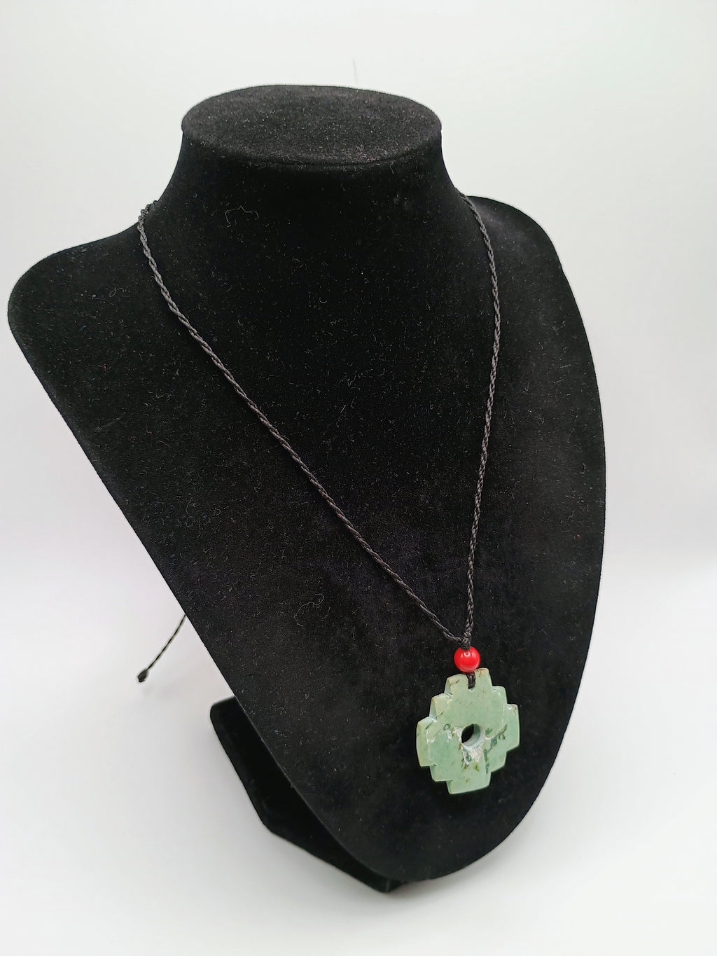 Chakana Inca Necklace with Natural Stone, Woven Andean Cross, Macrame