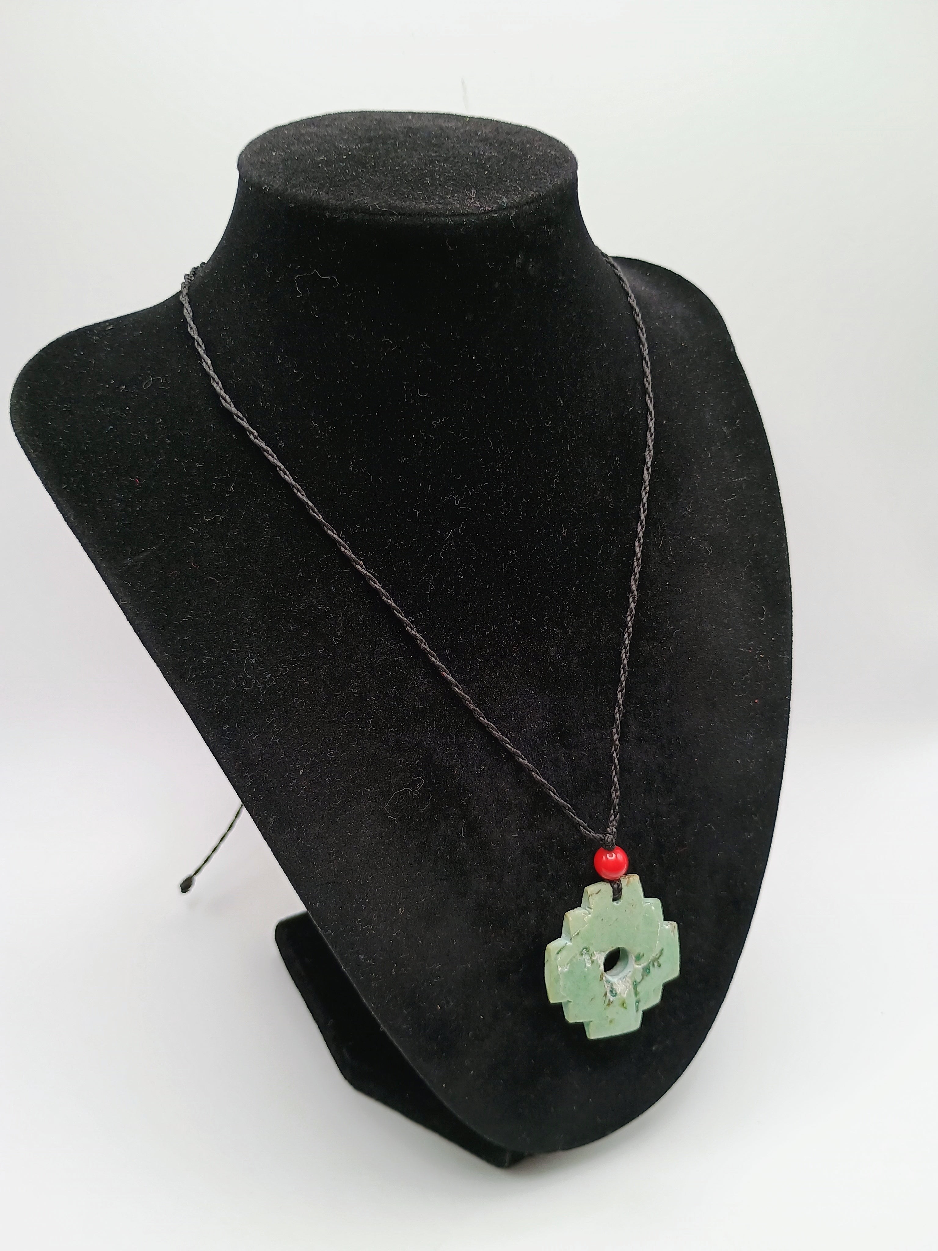 Chakana Inca Necklace with Natural Stone, Woven Andean Cross, Macrame