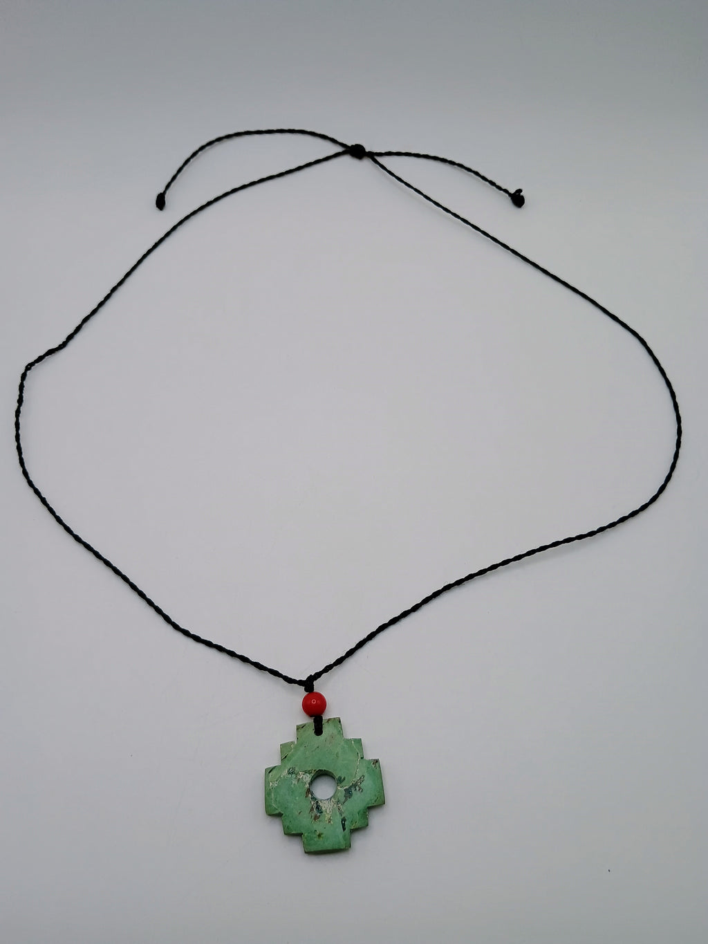 Chakana Inca Necklace with Natural Stone, Woven Andean Cross, Macrame