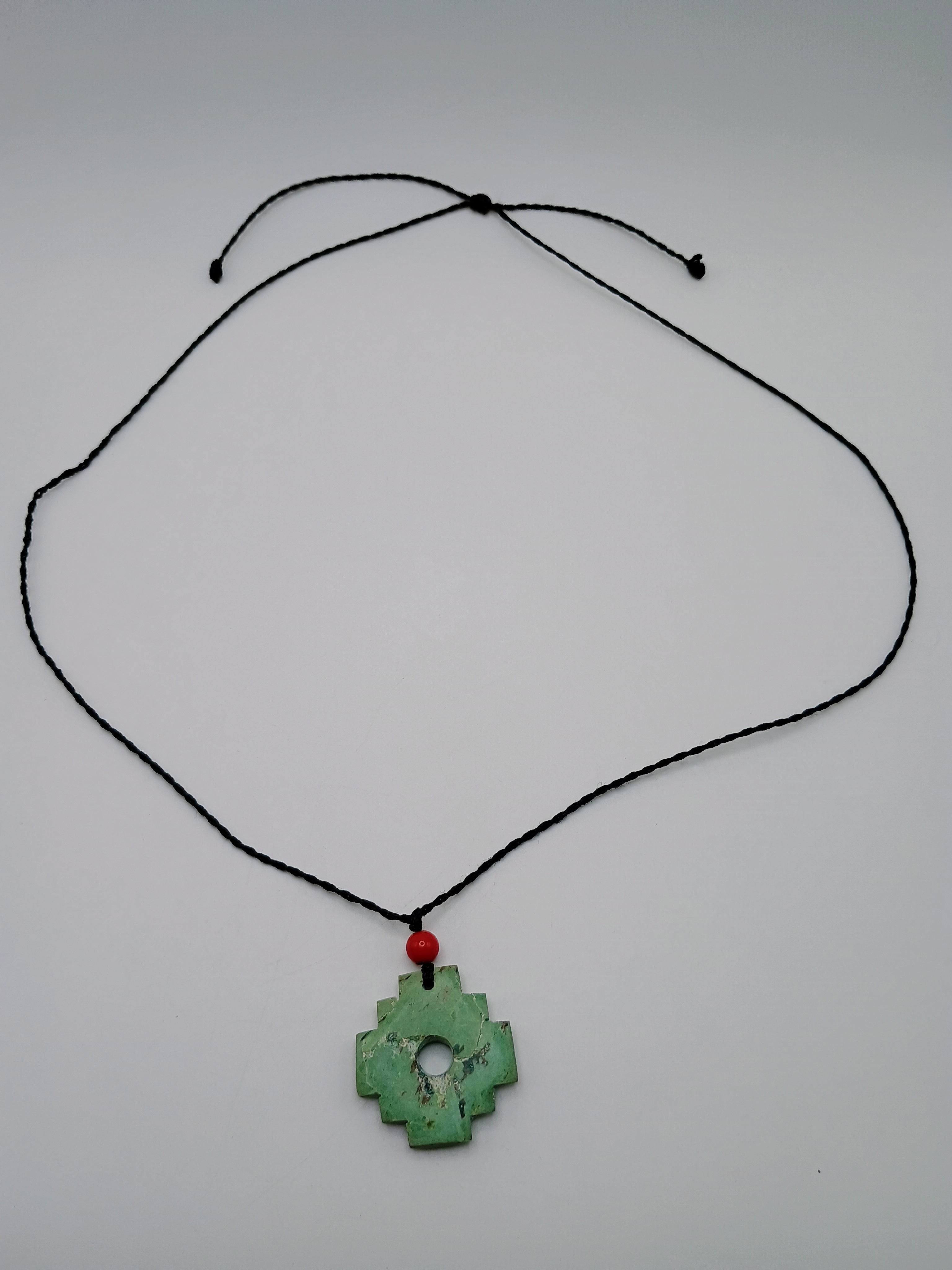 Chakana Inca Necklace with Natural Stone, Woven Andean Cross, Macrame