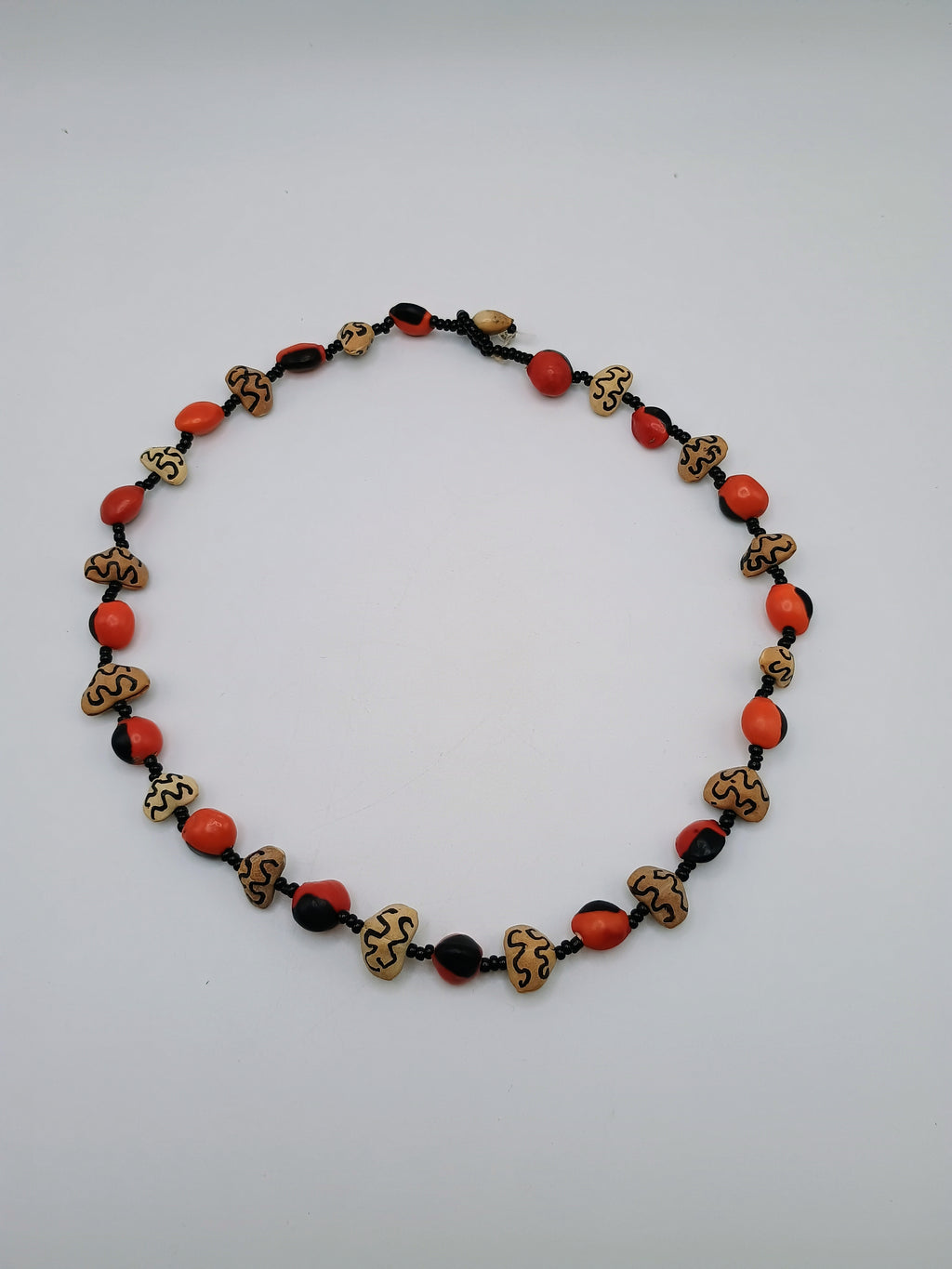 Handmade Natural Huayruro Seed Necklace, Macrame Artisan, Protection, Good Luck