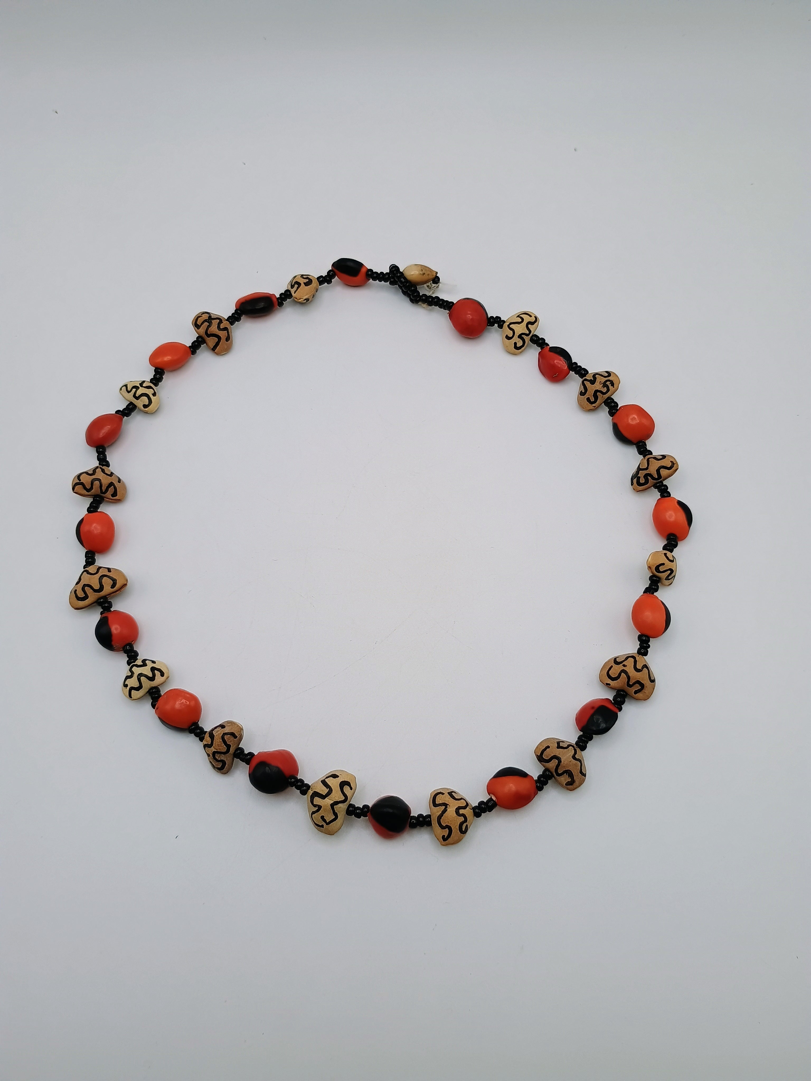 Handmade Natural Huayruro Seed Necklace, Macrame Artisan, Protection, Good Luck