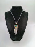 Handmade Necklace with Natural Crystal Quartz and Turquoise Inlay in Alpaca