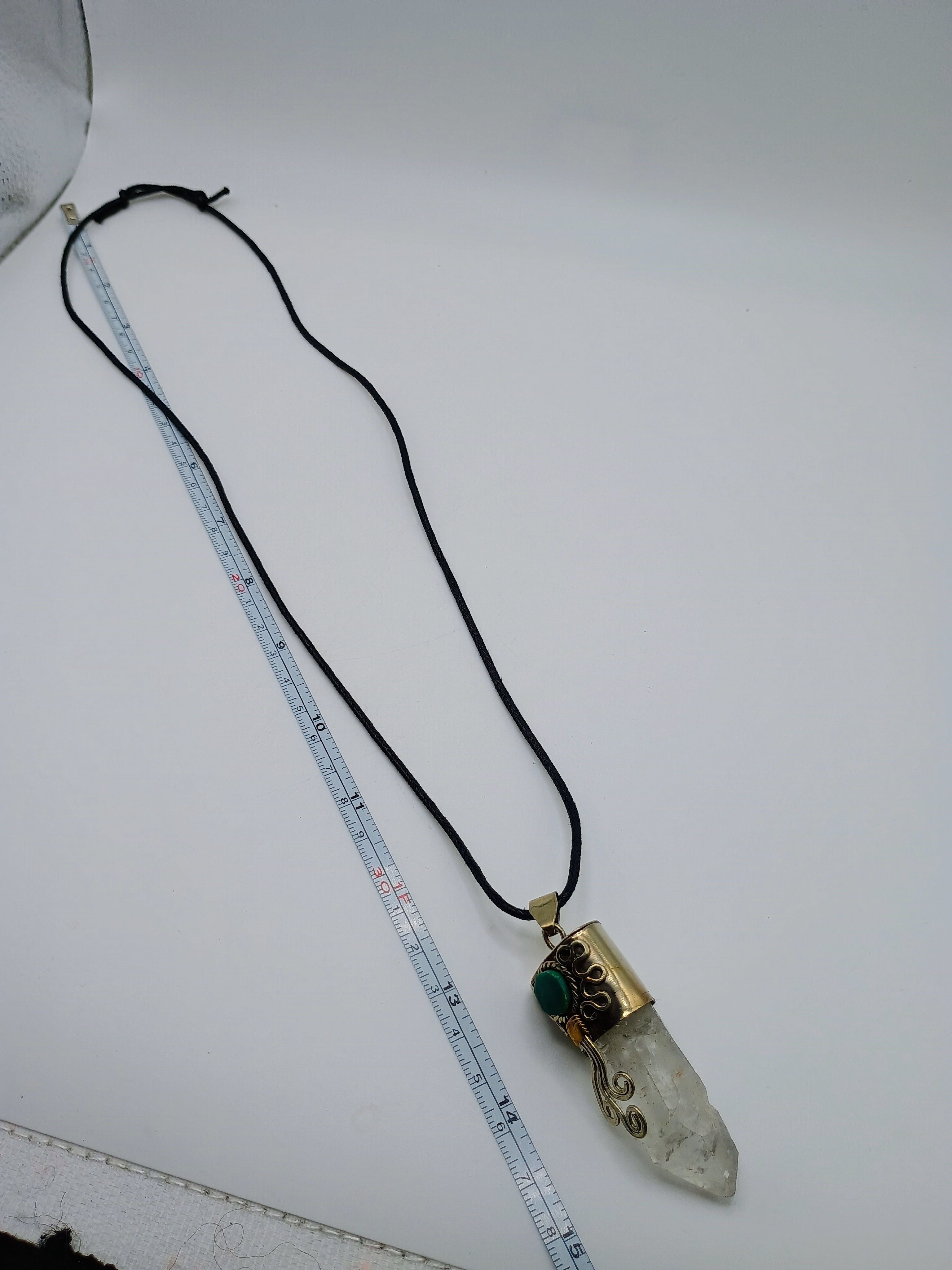 Handmade Necklace with Natural Crystal Quartz and Turquoise Inlay in Alpaca