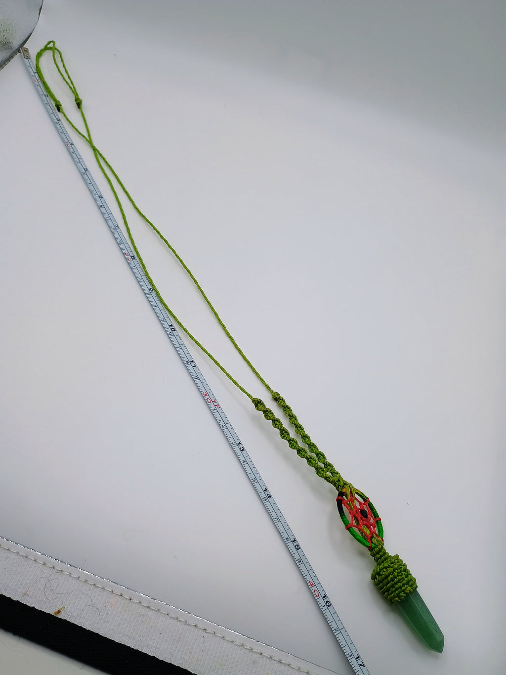 Handmade Macrame Dreamcatcher Necklace with Natural Green Stone