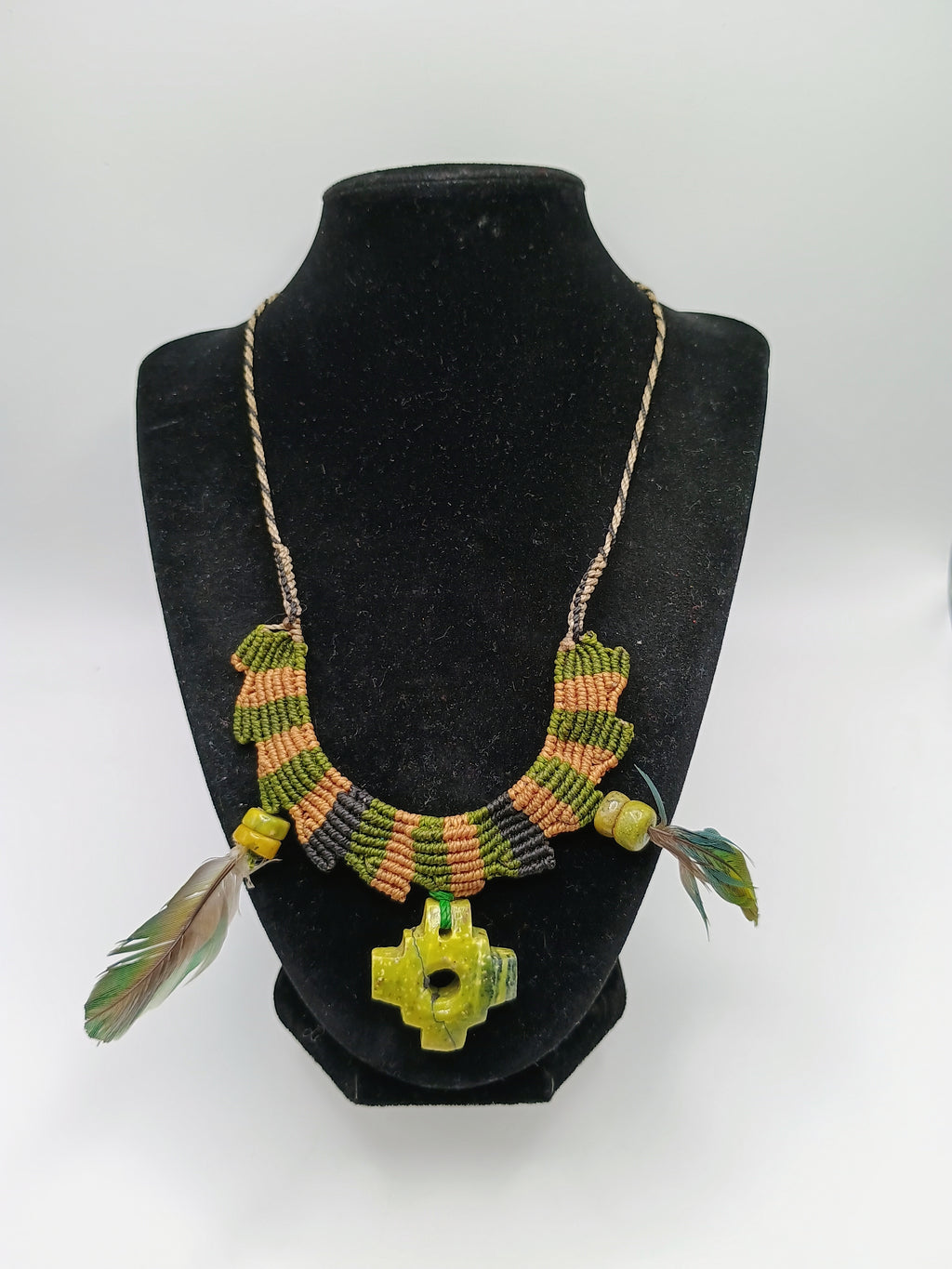 Macrame Necklace Hand Woven Chakana Natural Stone Amulet