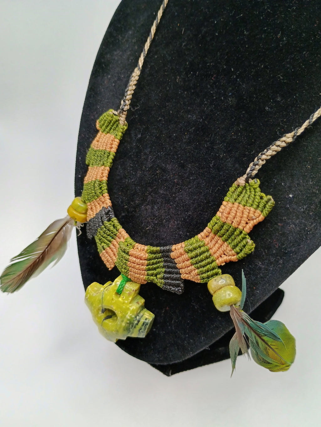 Macrame Necklace Hand Woven Chakana Natural Stone Amulet