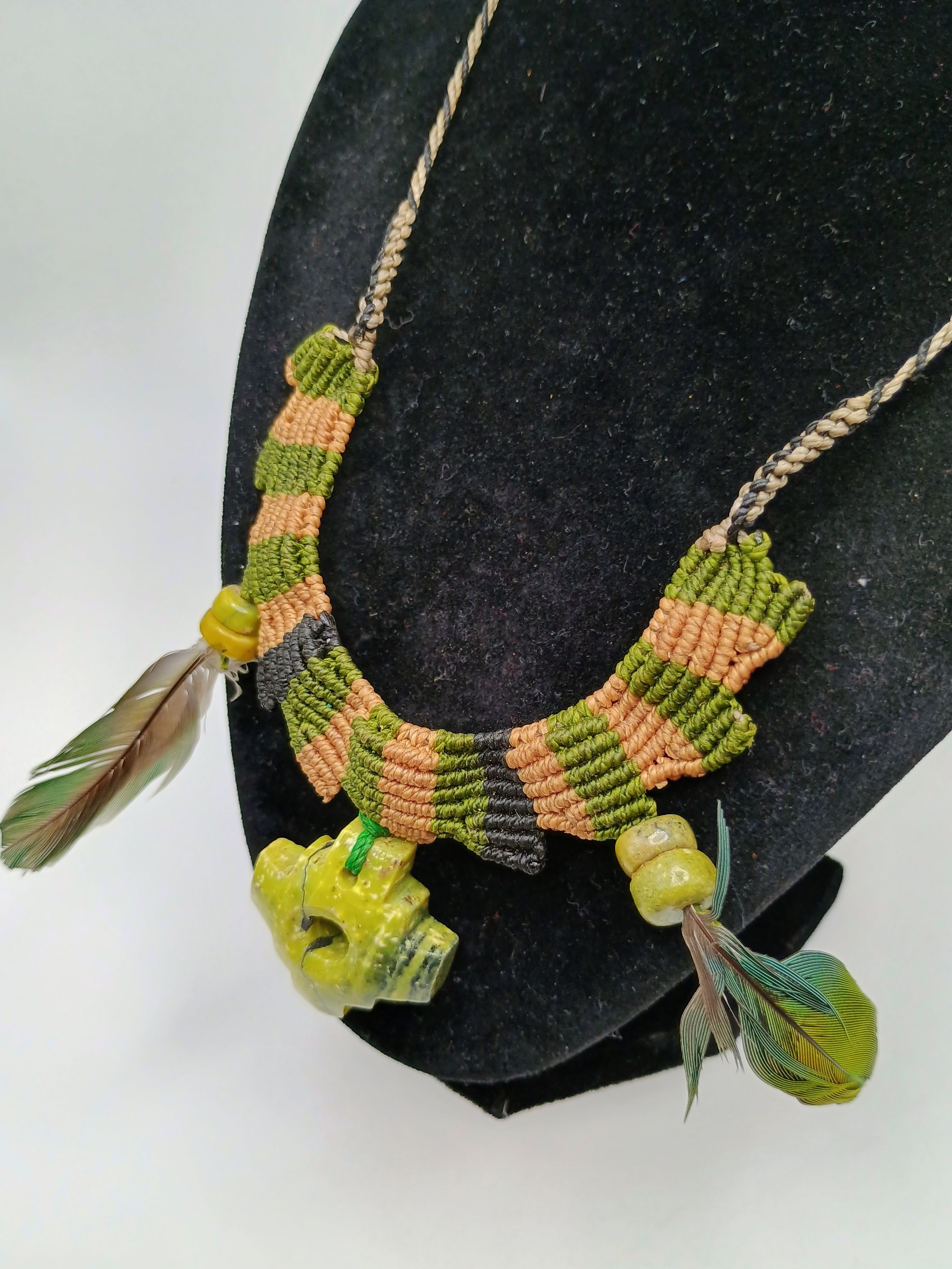 Macrame Necklace Hand Woven Chakana Natural Stone Amulet