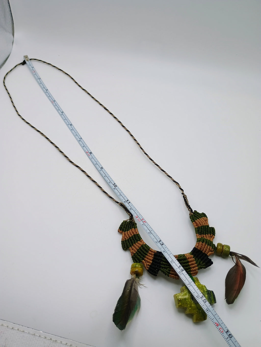 Macrame Necklace Hand Woven Chakana Natural Stone Amulet