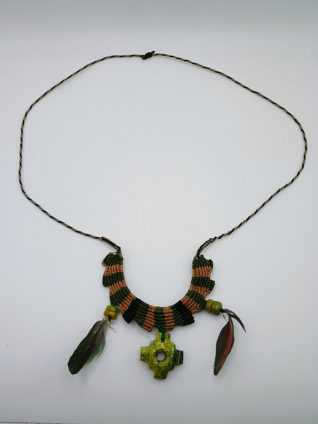 Macrame Necklace Hand Woven Chakana Natural Stone Amulet