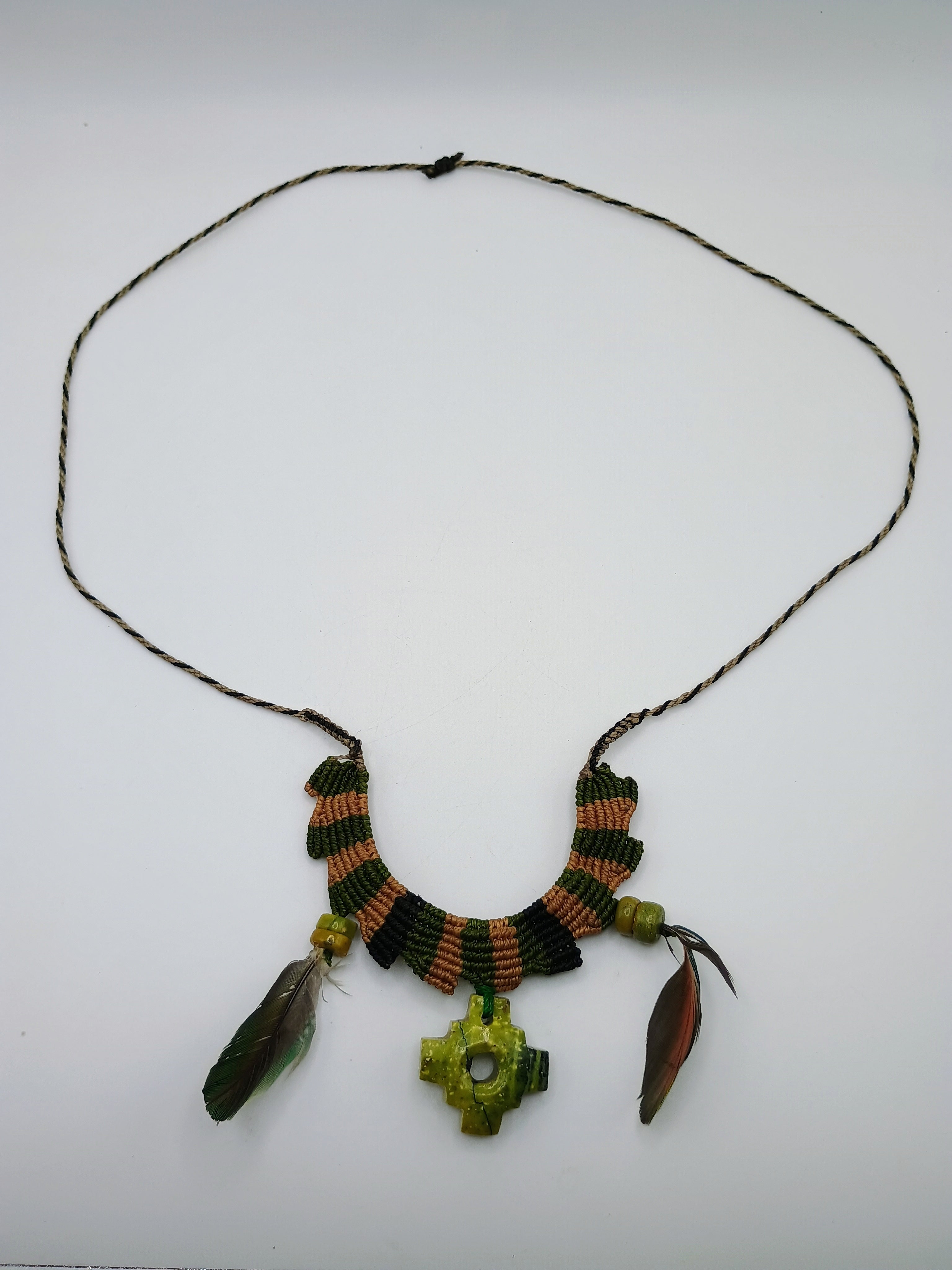 Macrame Necklace Hand Woven Chakana Natural Stone Amulet