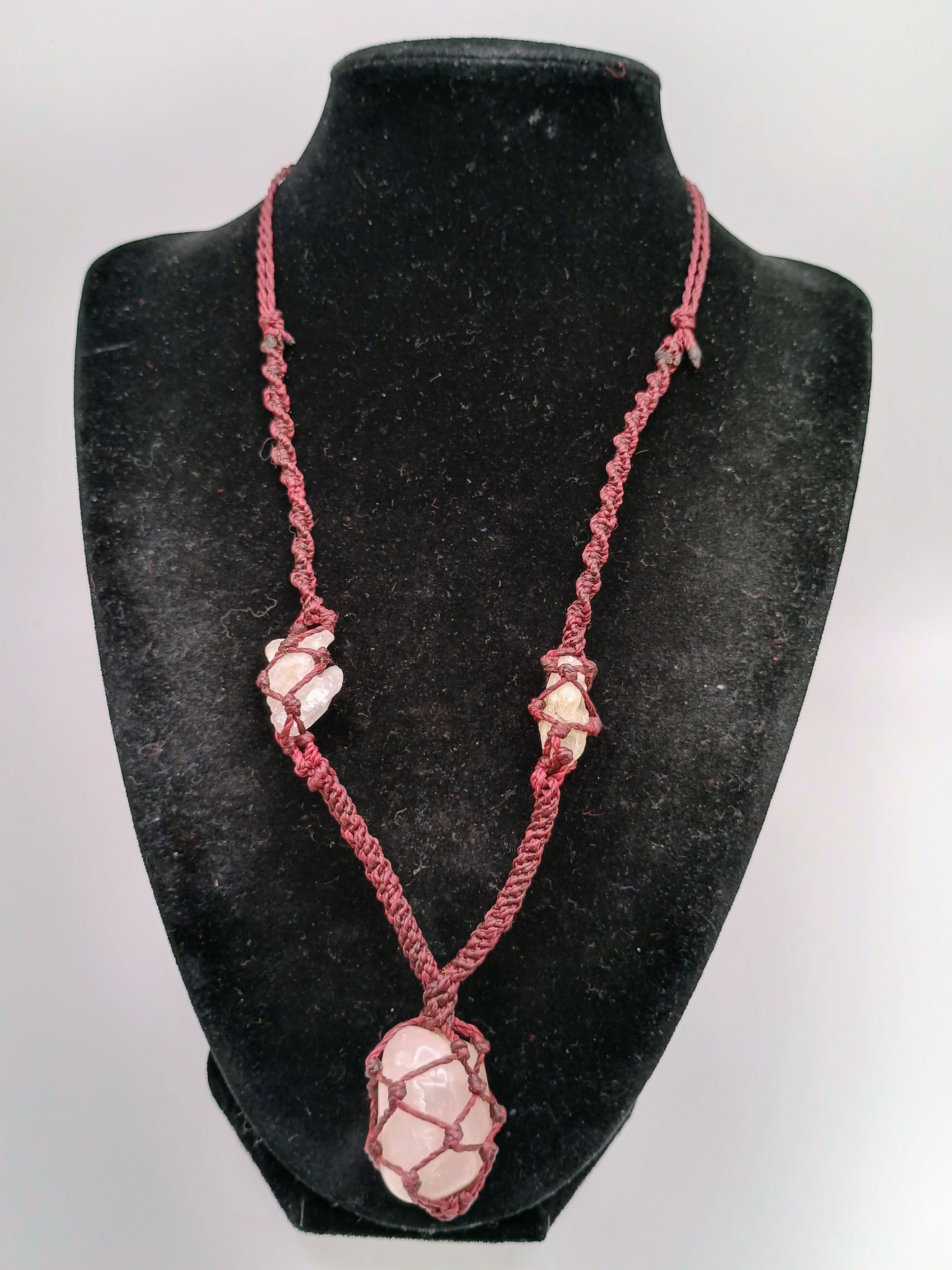 Handmade Macrame Necklace with Rose Quartz