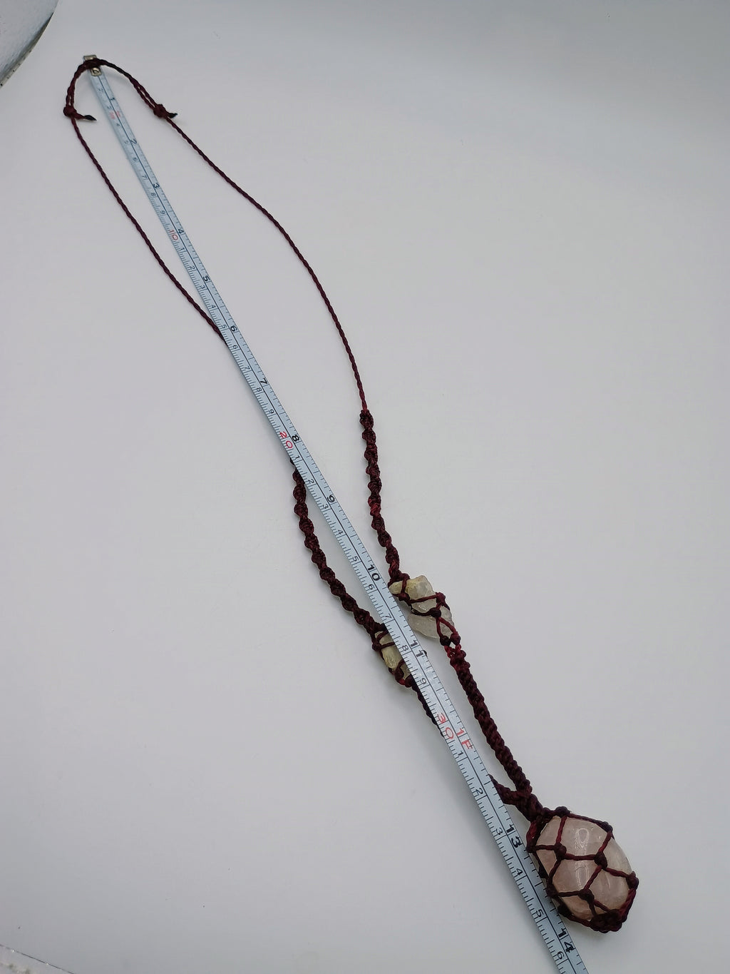 Handmade Macrame Necklace with Rose Quartz