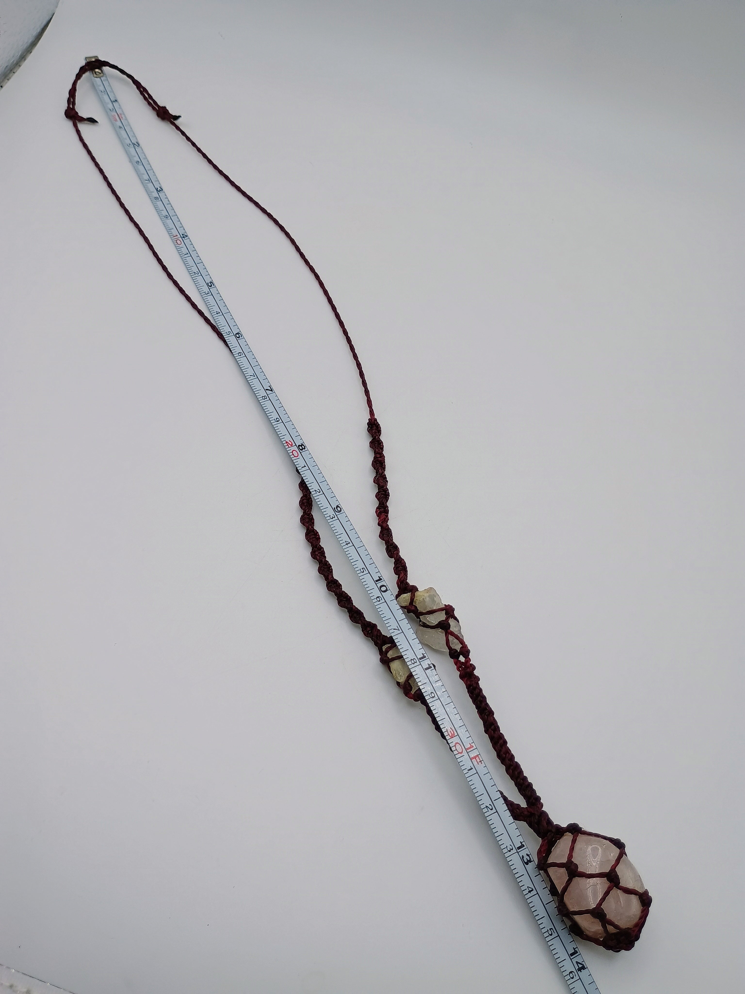 Handmade Macrame Necklace with Rose Quartz