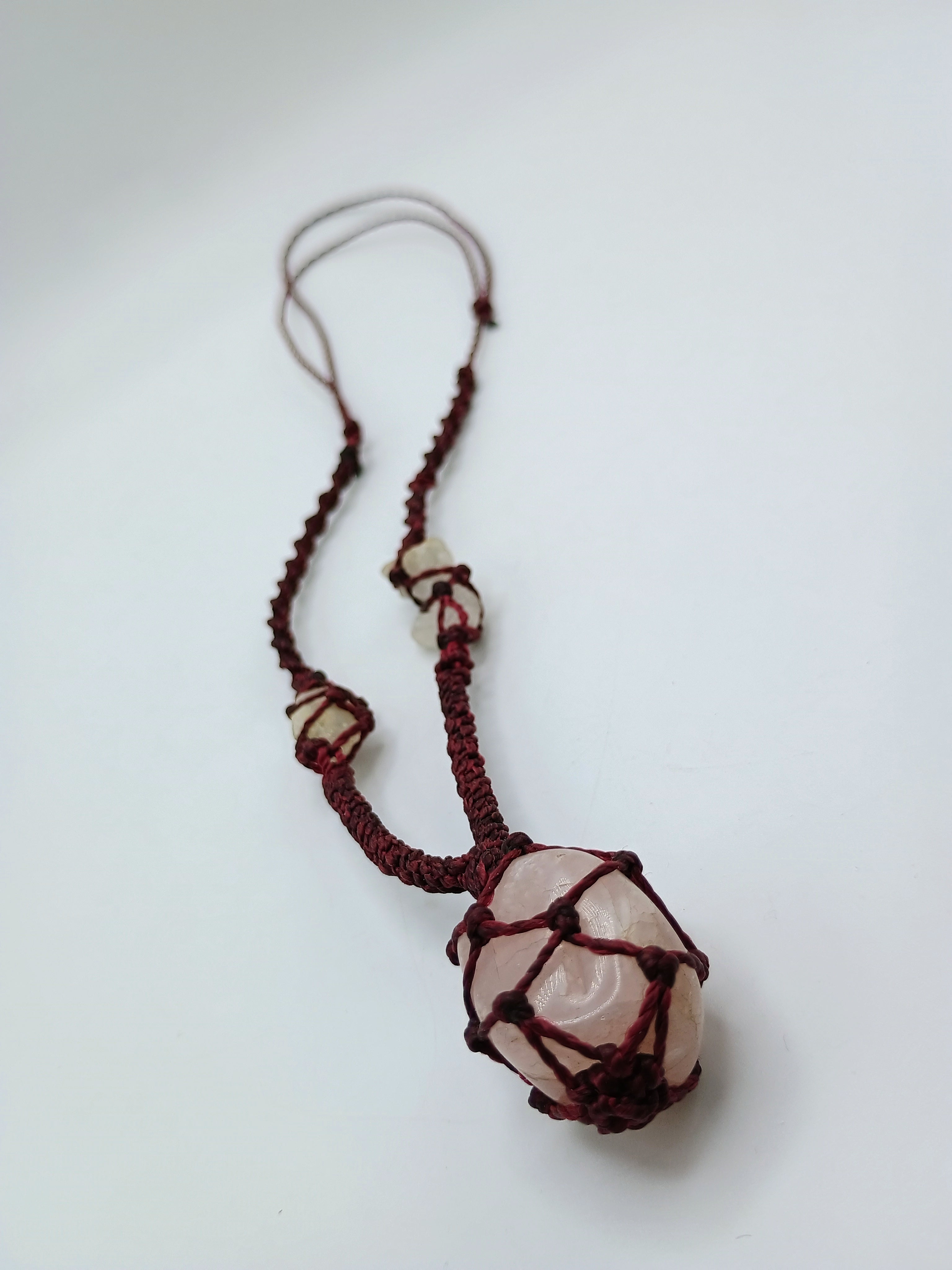 Handmade Macrame Necklace with Rose Quartz