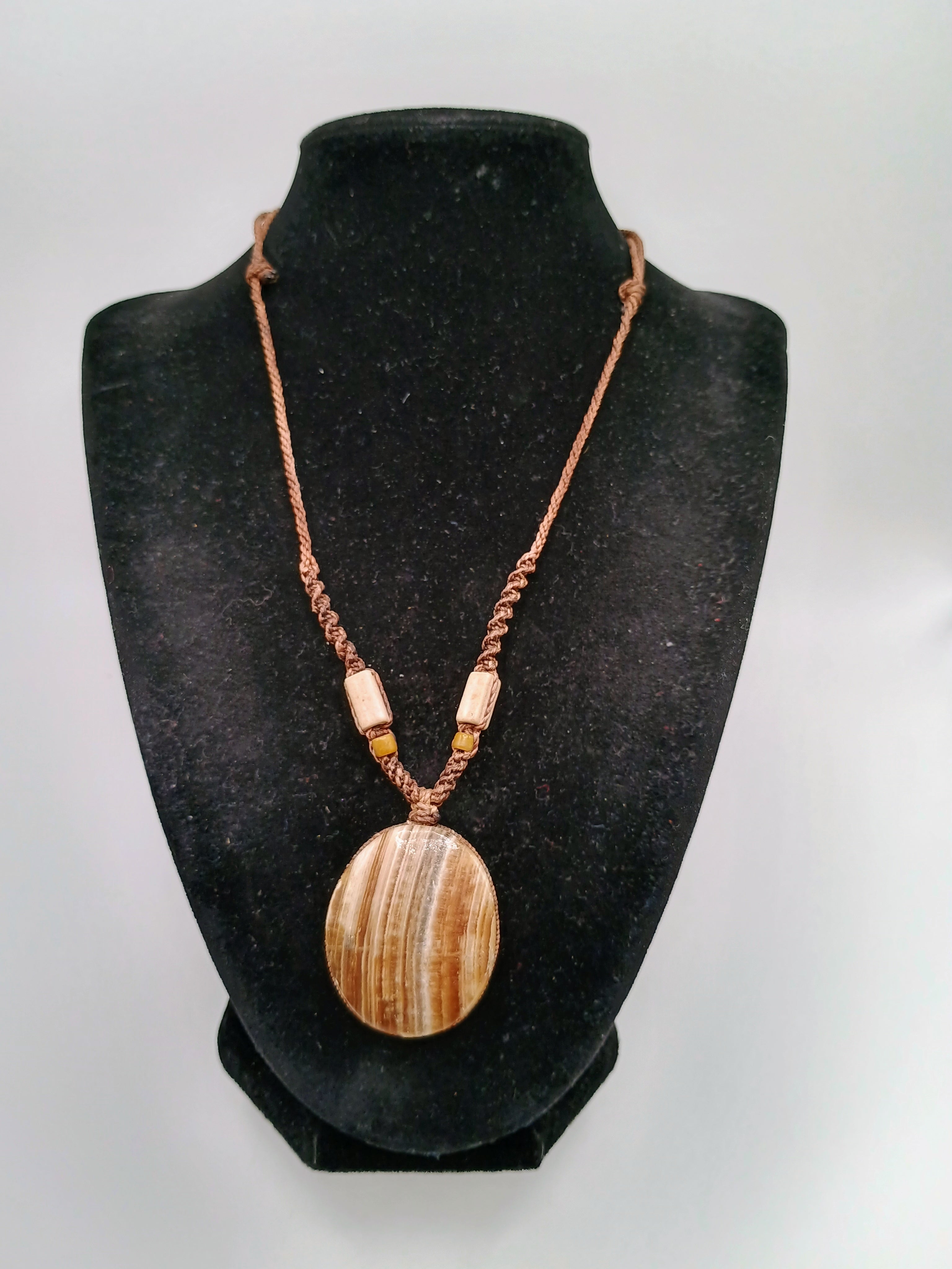 Handmade Macrame Necklace with Natural Stone, Adjustable