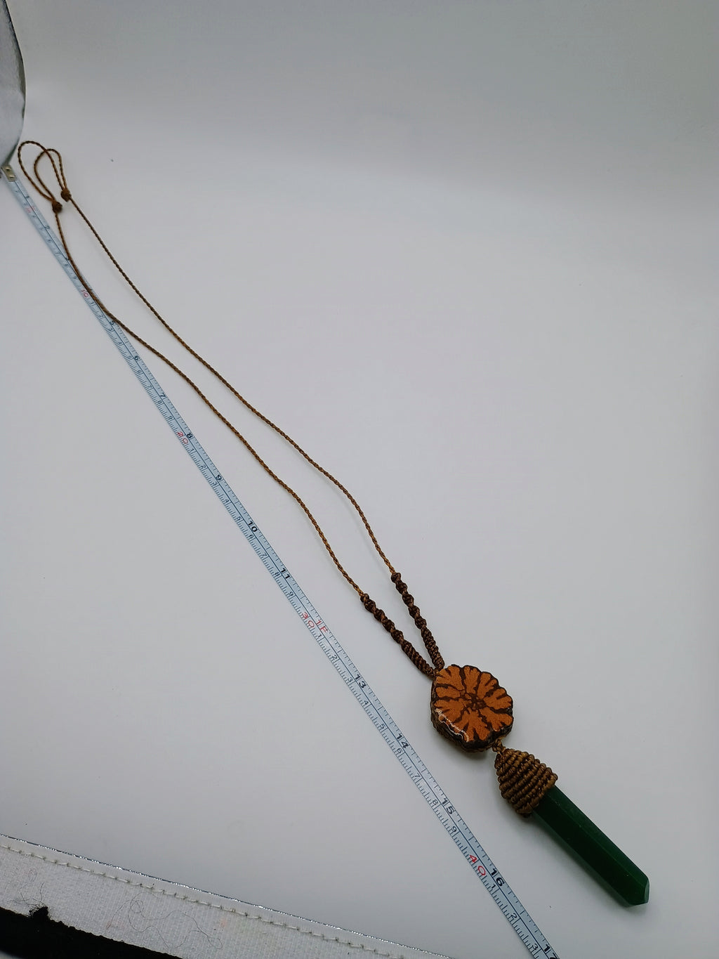 Handmade Macrame Necklace with Natural Green Stone and Ayahuasca Flower