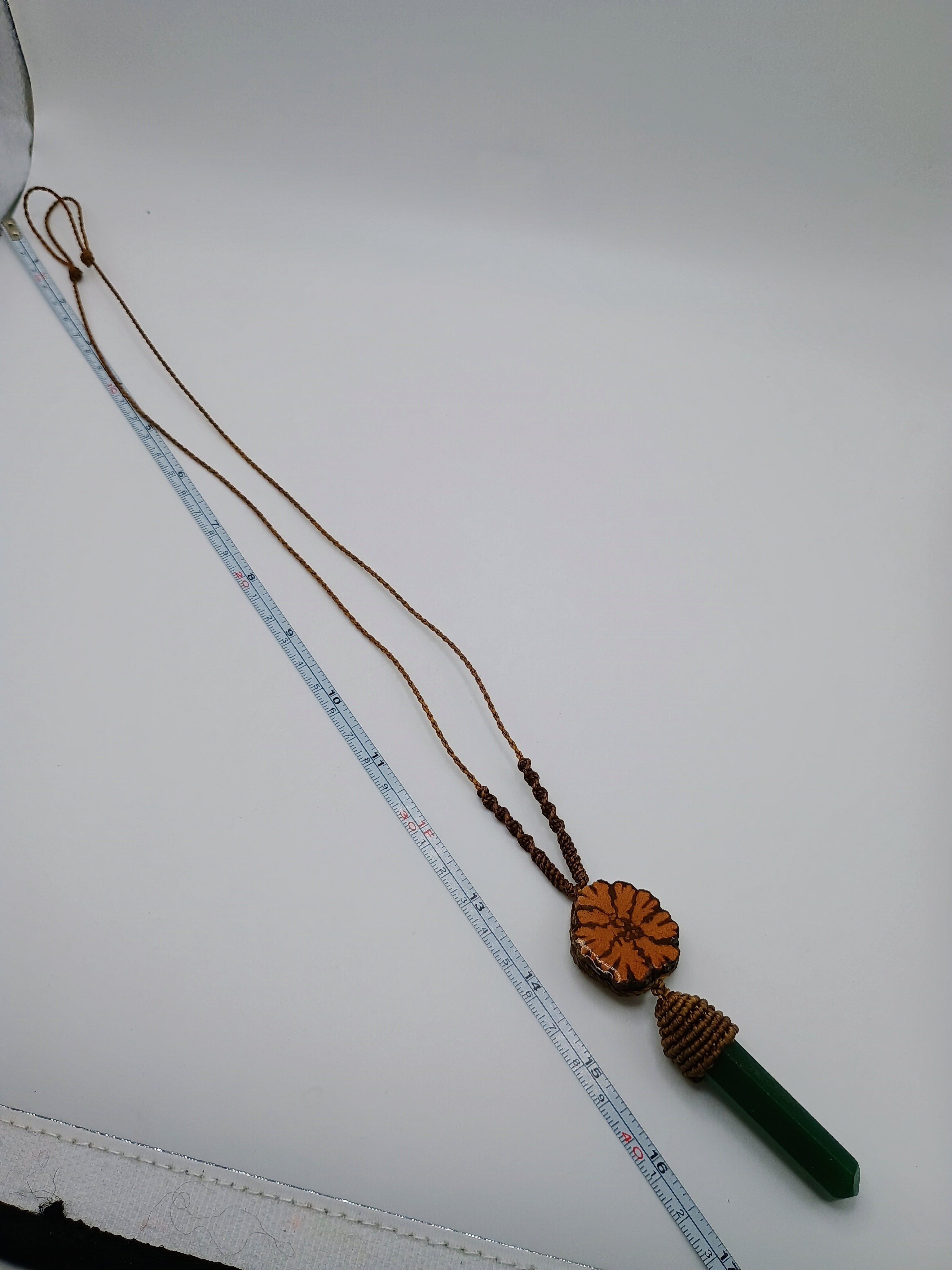 Handmade Macrame Necklace with Natural Green Stone and Ayahuasca Flower
