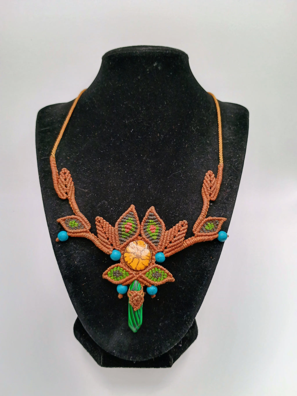 Handmade Macrame Necklace with Natural Turquoise Ayahuasca Flower