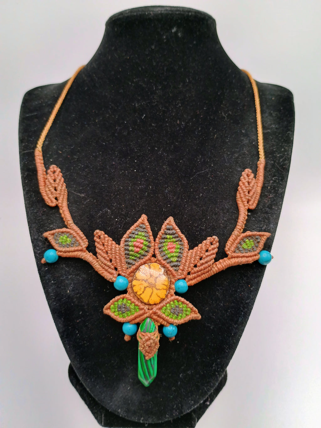 Handmade Macrame Necklace with Natural Turquoise Ayahuasca Flower