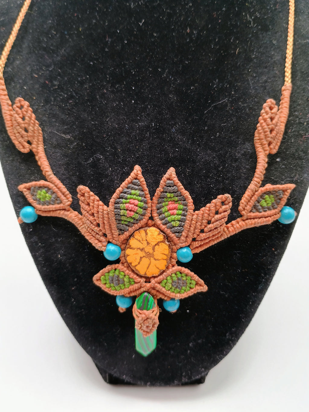Handmade Macrame Necklace with Natural Turquoise Ayahuasca Flower