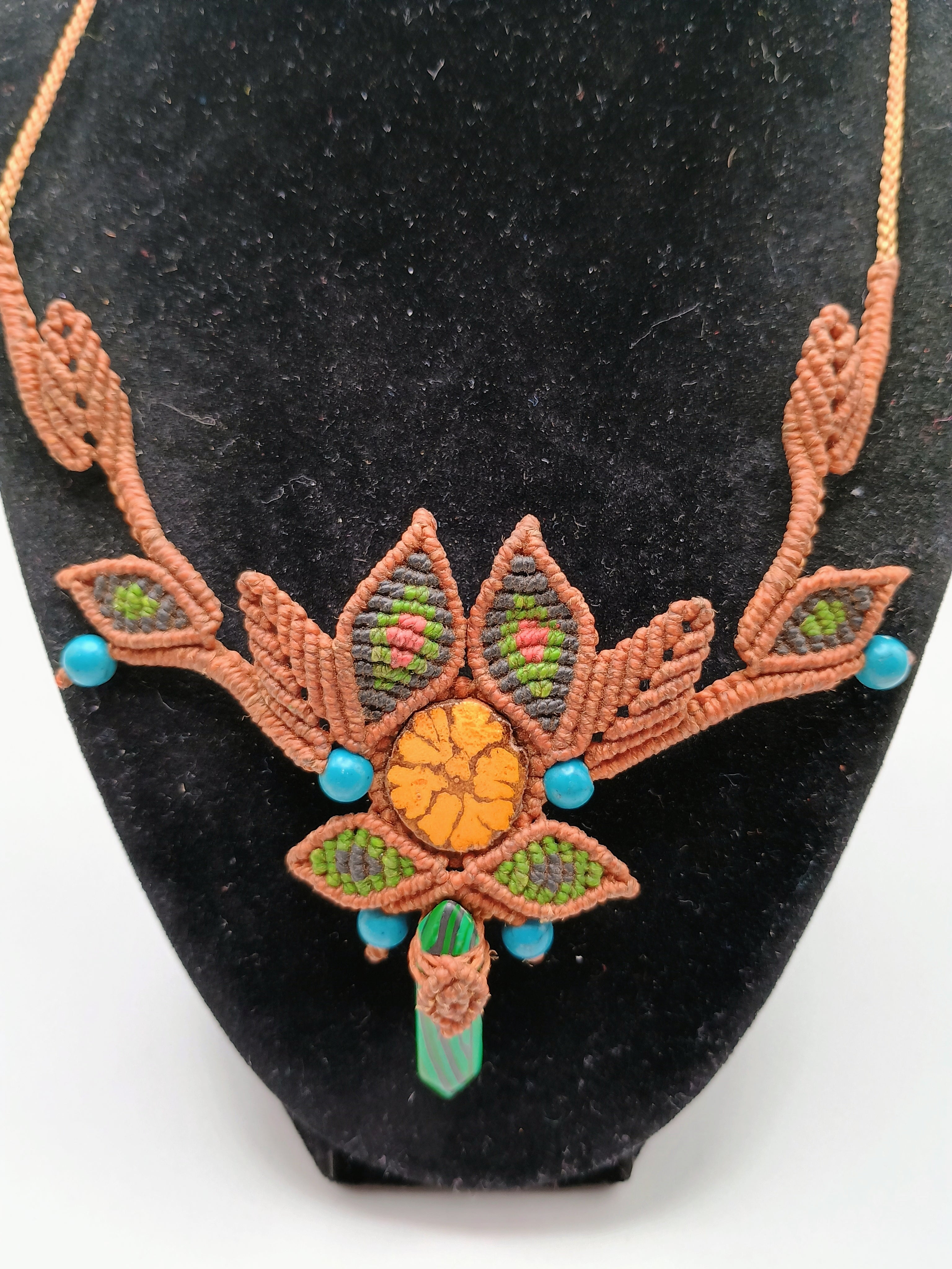 Handmade Macrame Necklace with Natural Turquoise Ayahuasca Flower