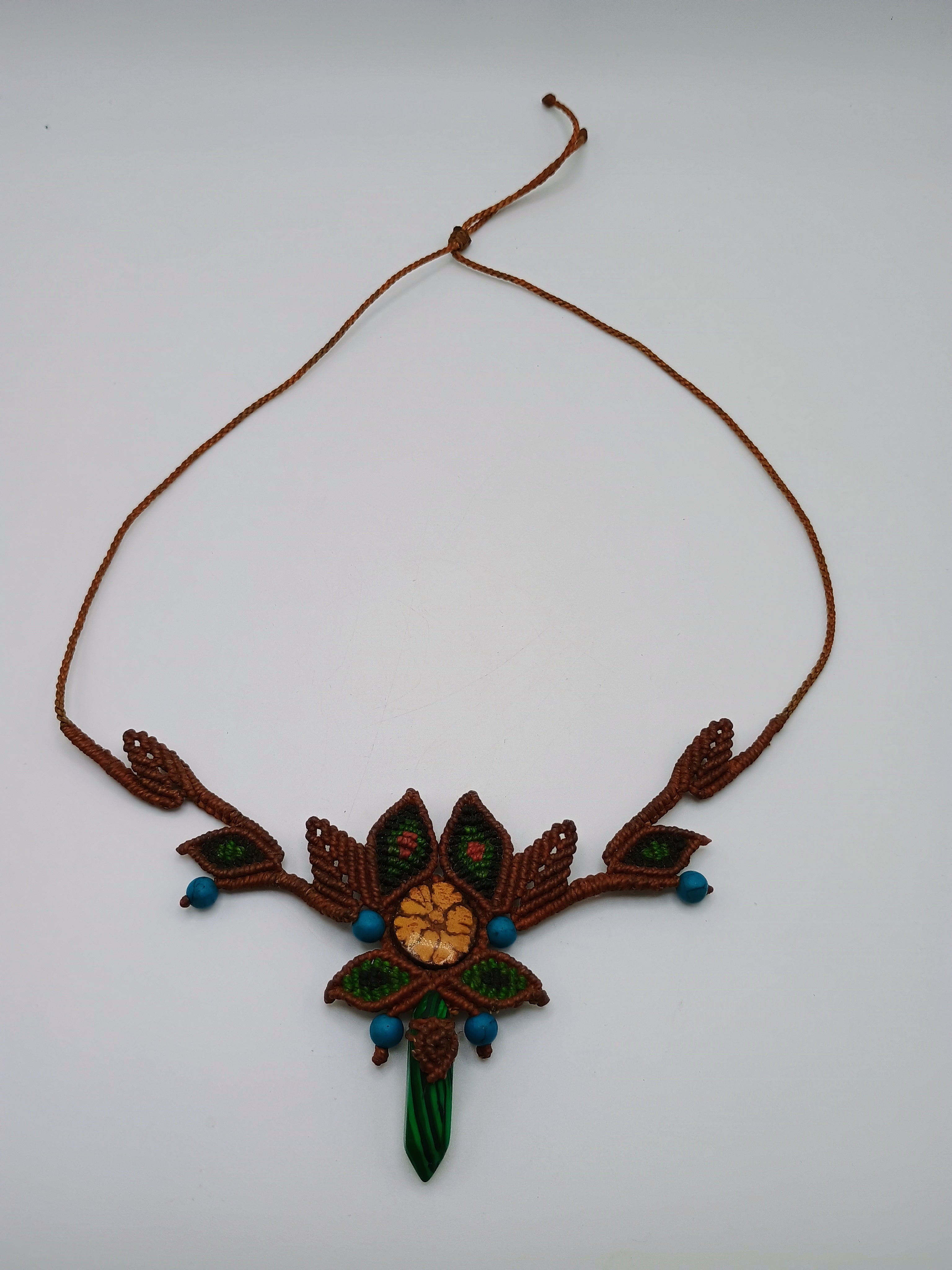Handmade Macrame Necklace with Natural Turquoise Ayahuasca Flower